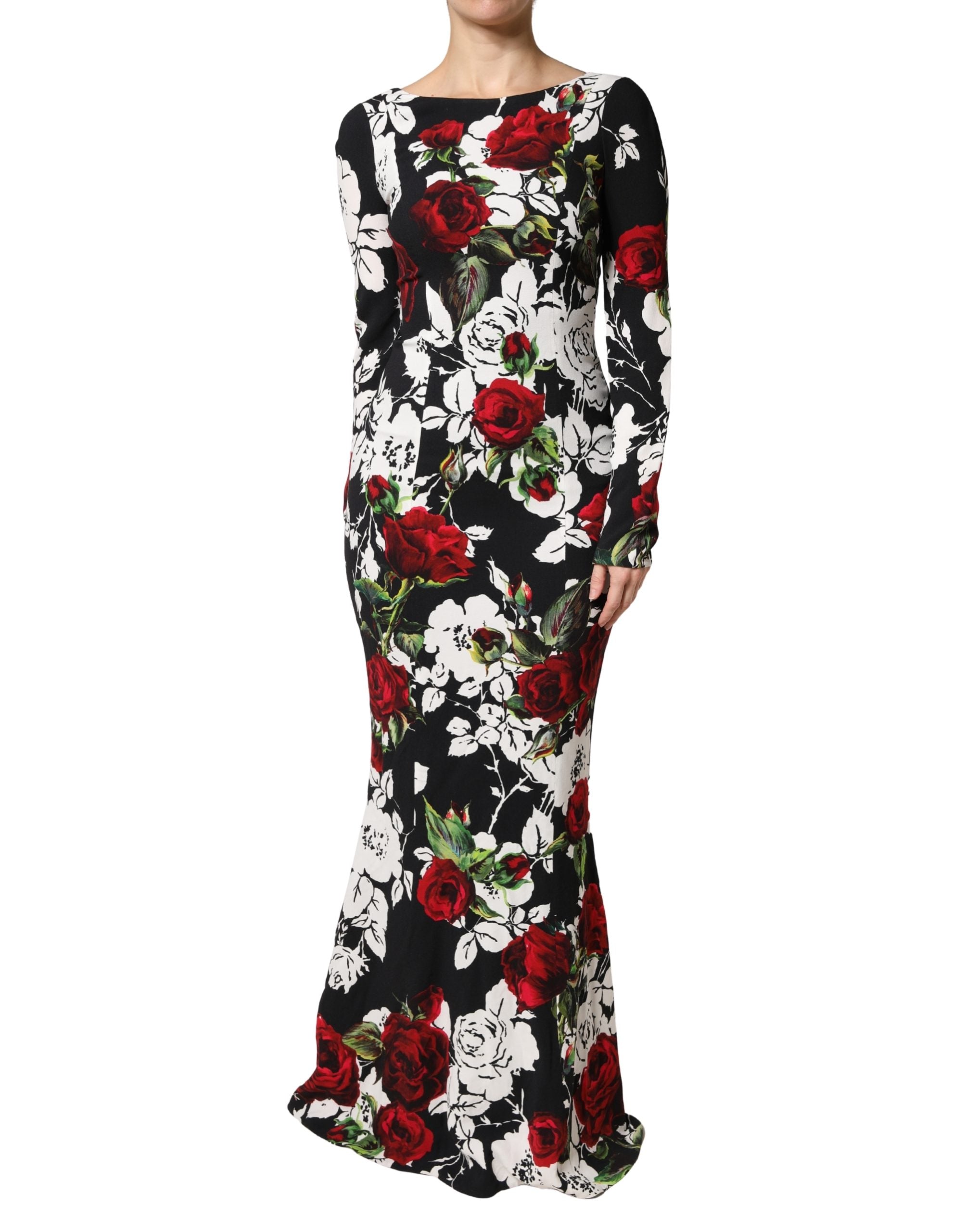 Dolce & Gabbana Black Floral Print Viscose Floor-Length Sheath Dress-2