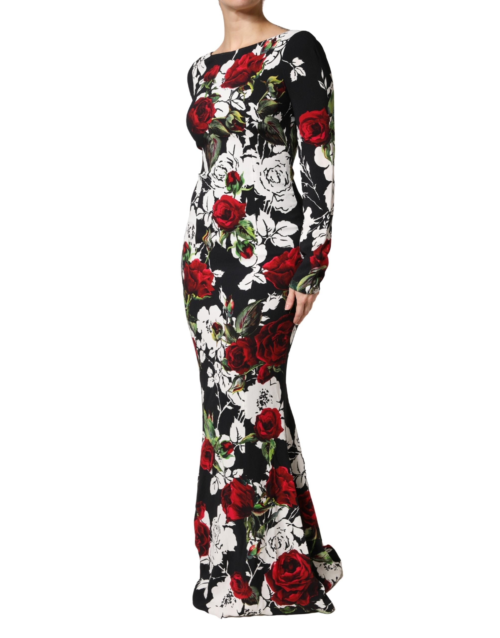Dolce & Gabbana Black Floral Print Viscose Floor-Length Sheath Dress-3
