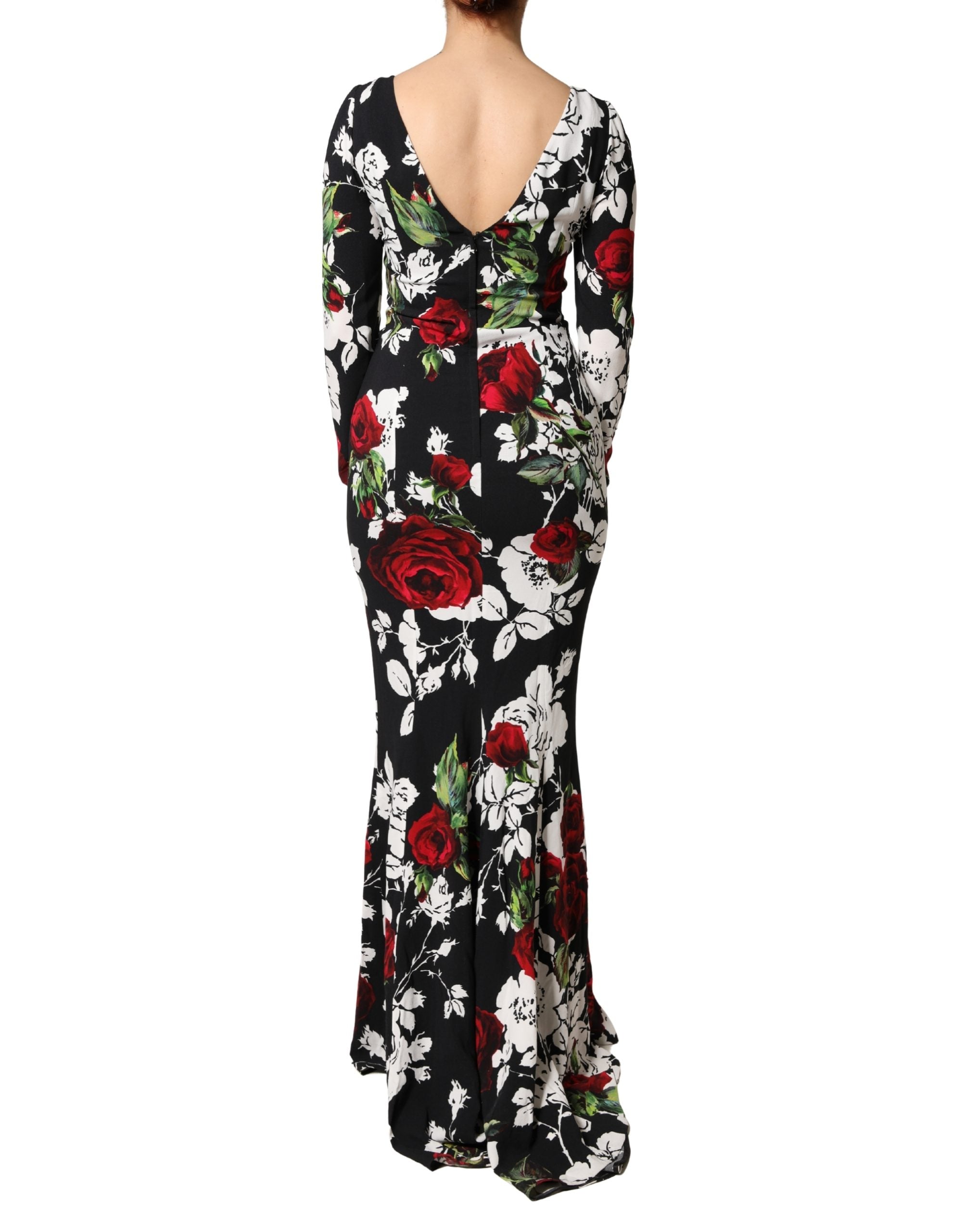 Dolce & Gabbana Black Floral Print Viscose Floor-Length Sheath Dress-4