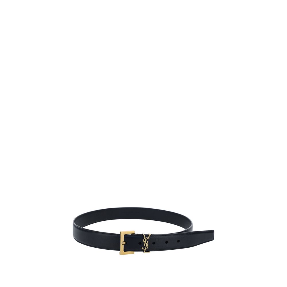 Saint Laurent Schwarzer Kalbsleder Bos Taurus Regular Gürtel-2