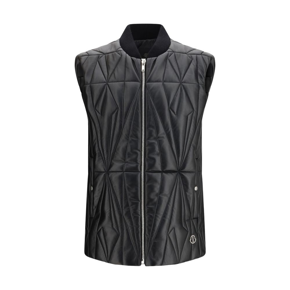 Moncler x Rick Owens Schwarze Lammleder Weste Ovis Aries Aries Ärmellos-1