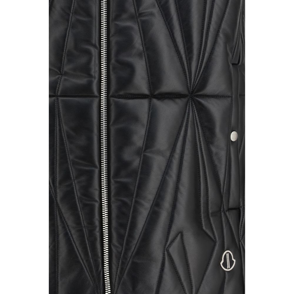 Moncler x Rick Owens Schwarze Lammleder Weste Ovis Aries Aries Ärmellos-3