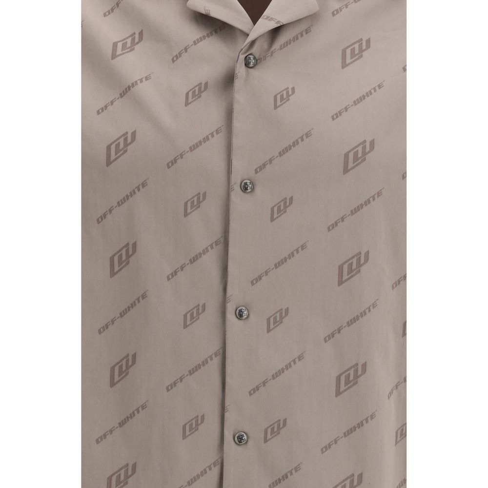 Off-White Beige Viscose Shortsleeve Shirt-3