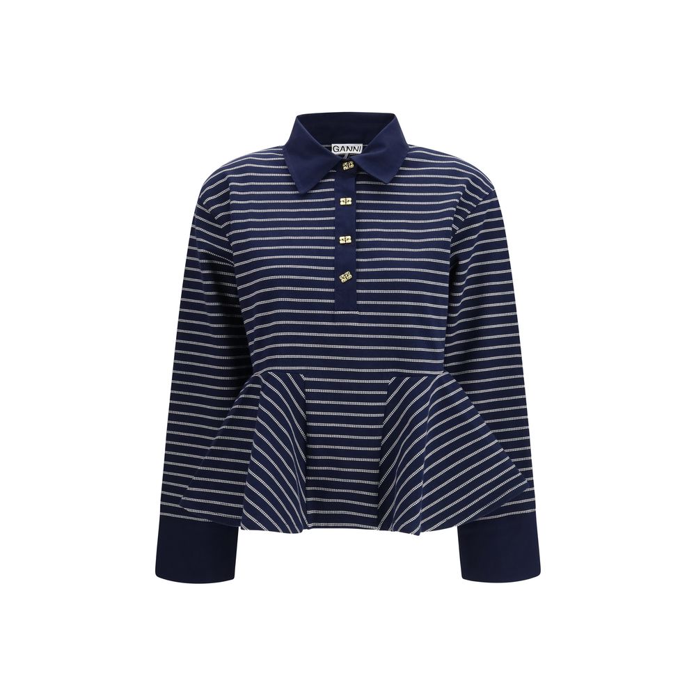 Ganni Blaues Baumwoll-Poloshirt