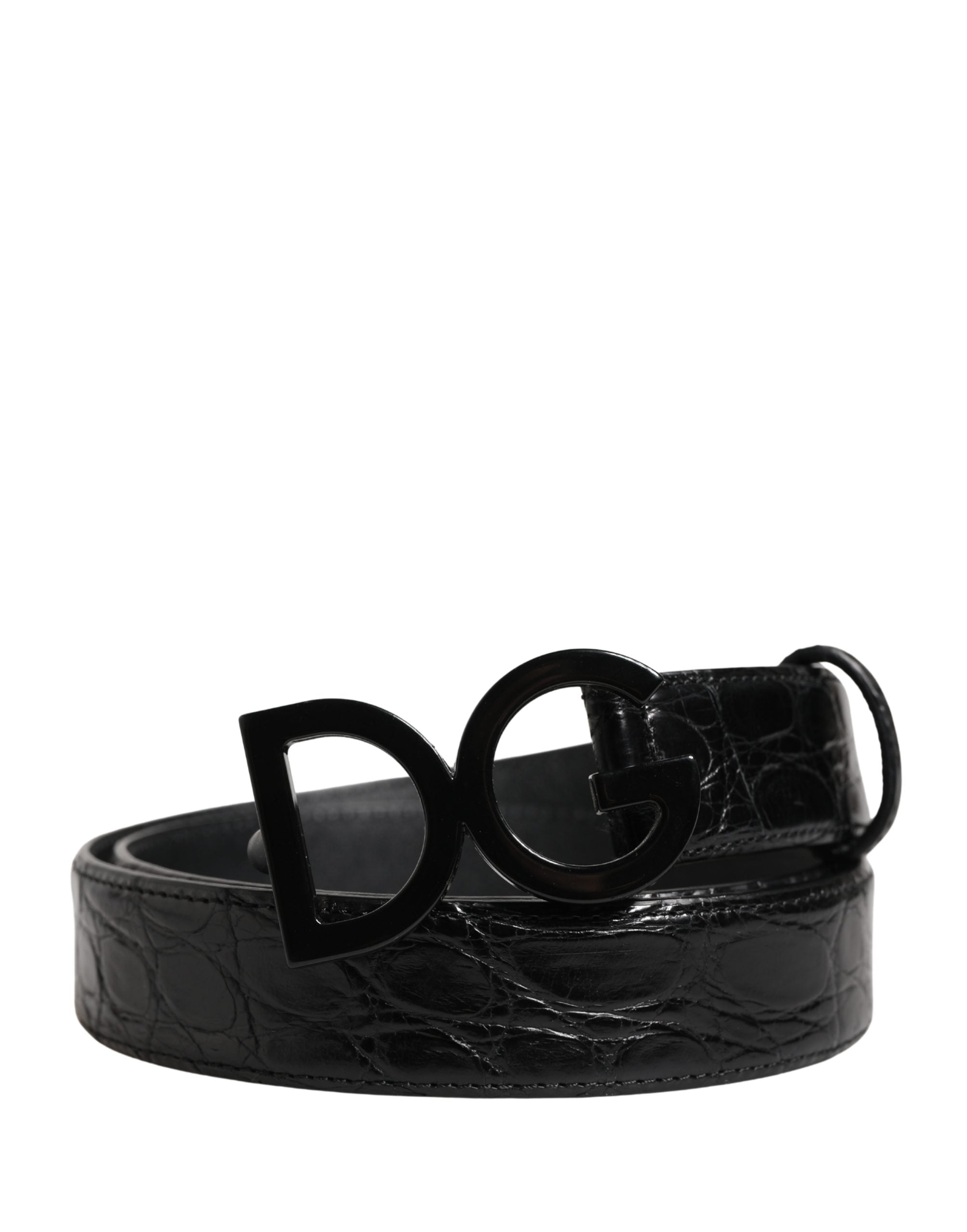 Dolce & Gabbana Men's Black Exotic Leather Belt with Logo Buckle-2