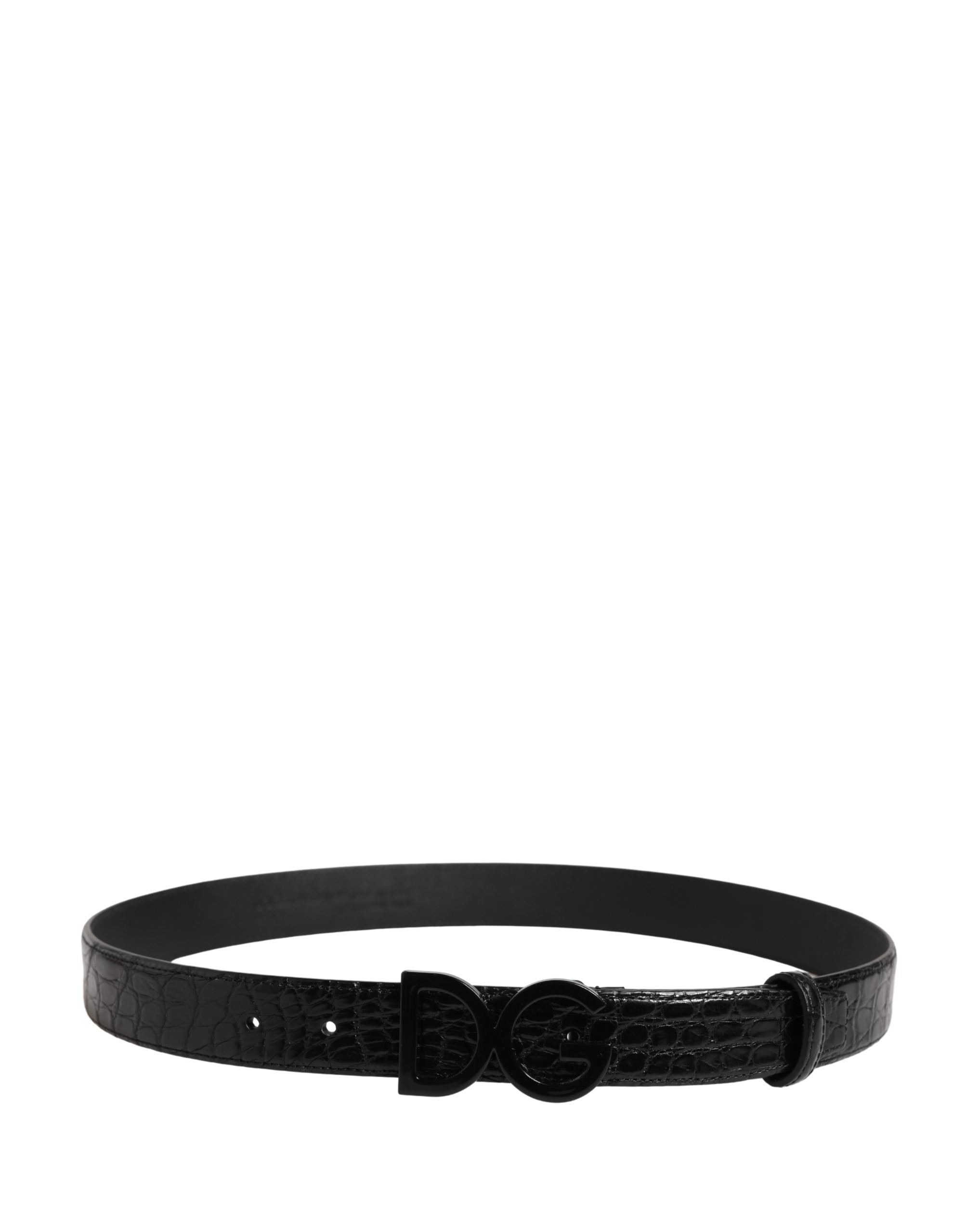 Dolce & Gabbana Men's Black Exotic Leather Belt with Logo Buckle-3