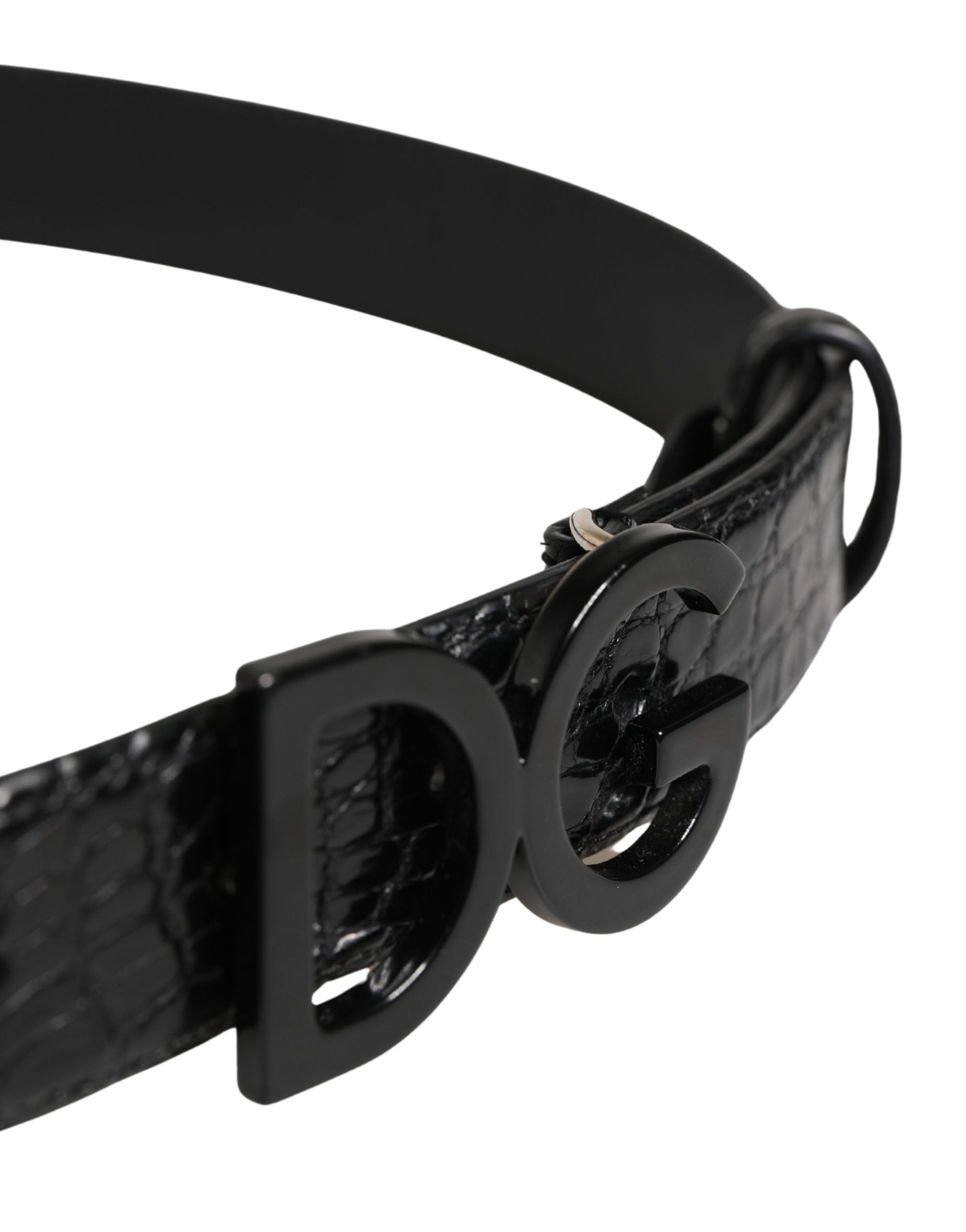 Dolce & Gabbana Men's Black Exotic Leather Belt with Logo Buckle-4