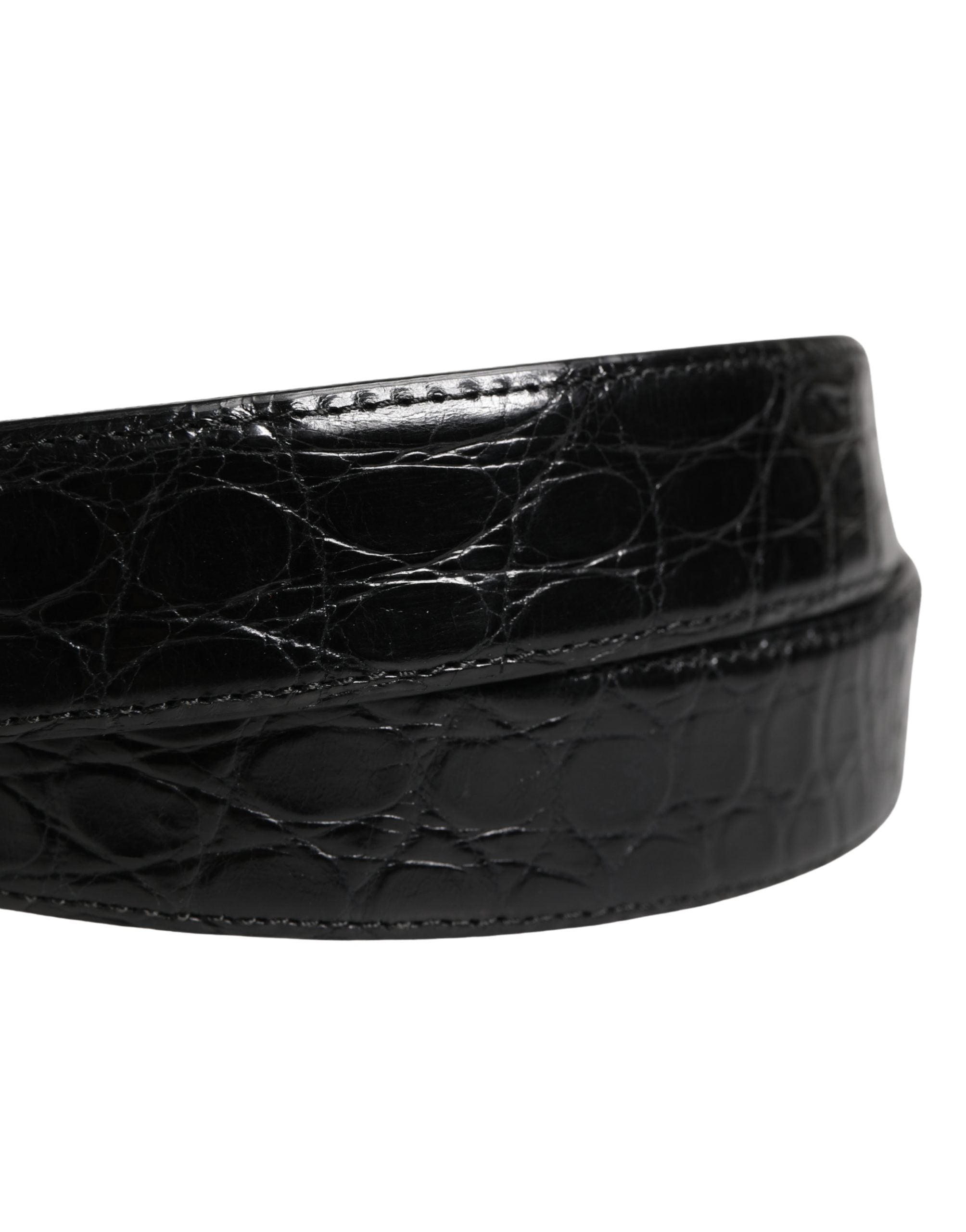 Dolce & Gabbana Men's Black Exotic Leather Belt with Logo Buckle-5