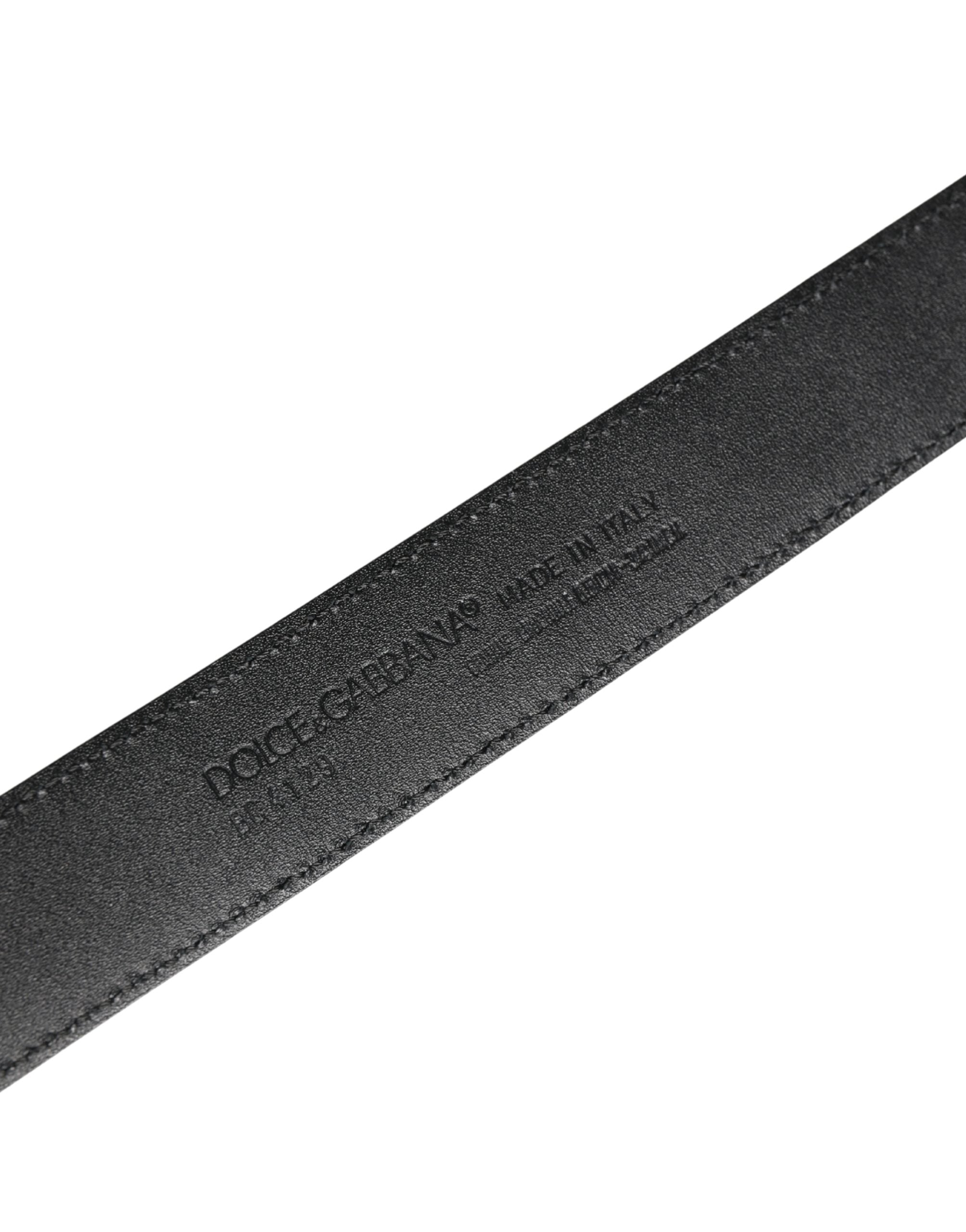 Dolce & Gabbana Men's Black Exotic Leather Belt with Logo Buckle-6