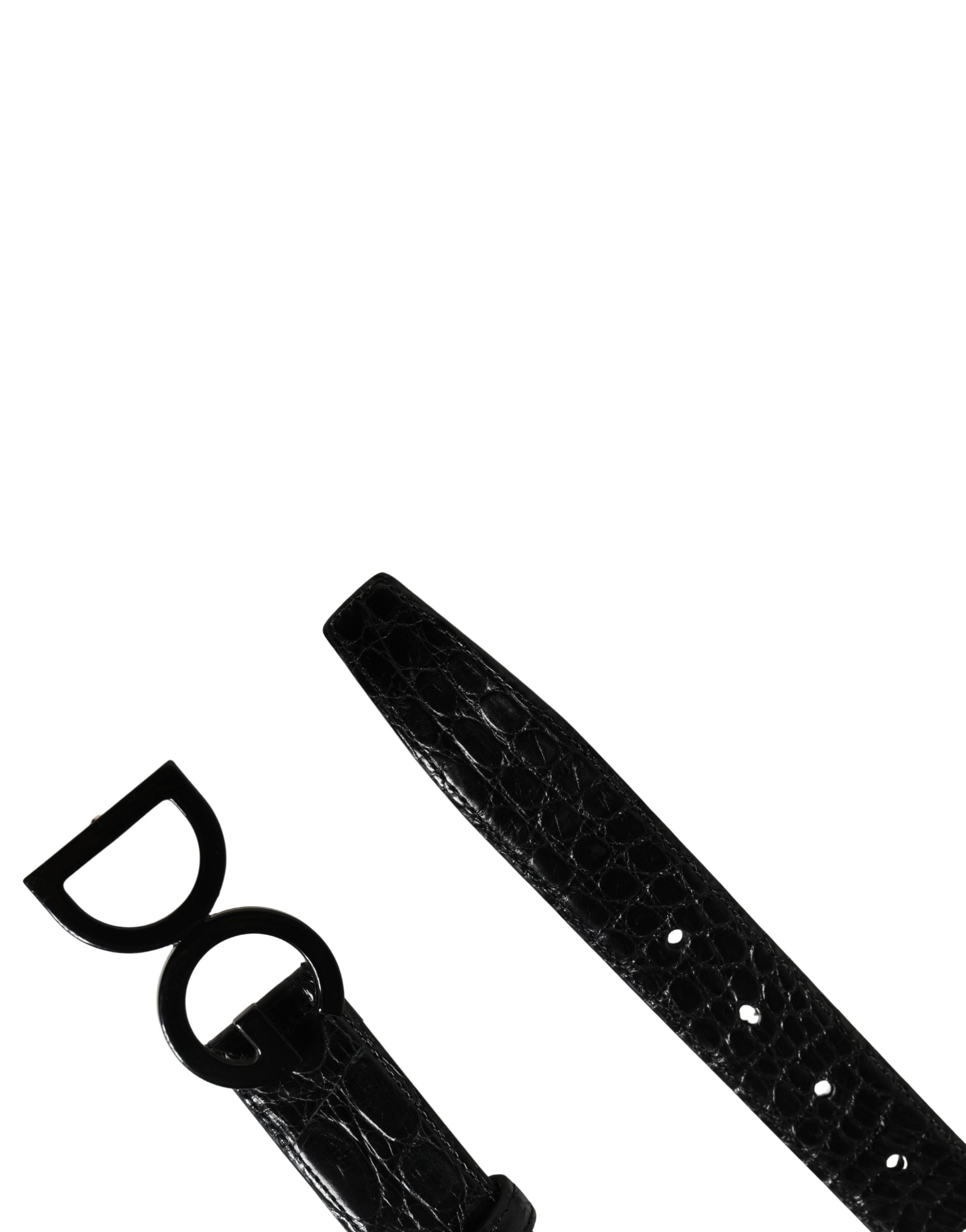 Dolce & Gabbana Men's Black Exotic Leather Belt with Logo Buckle-7