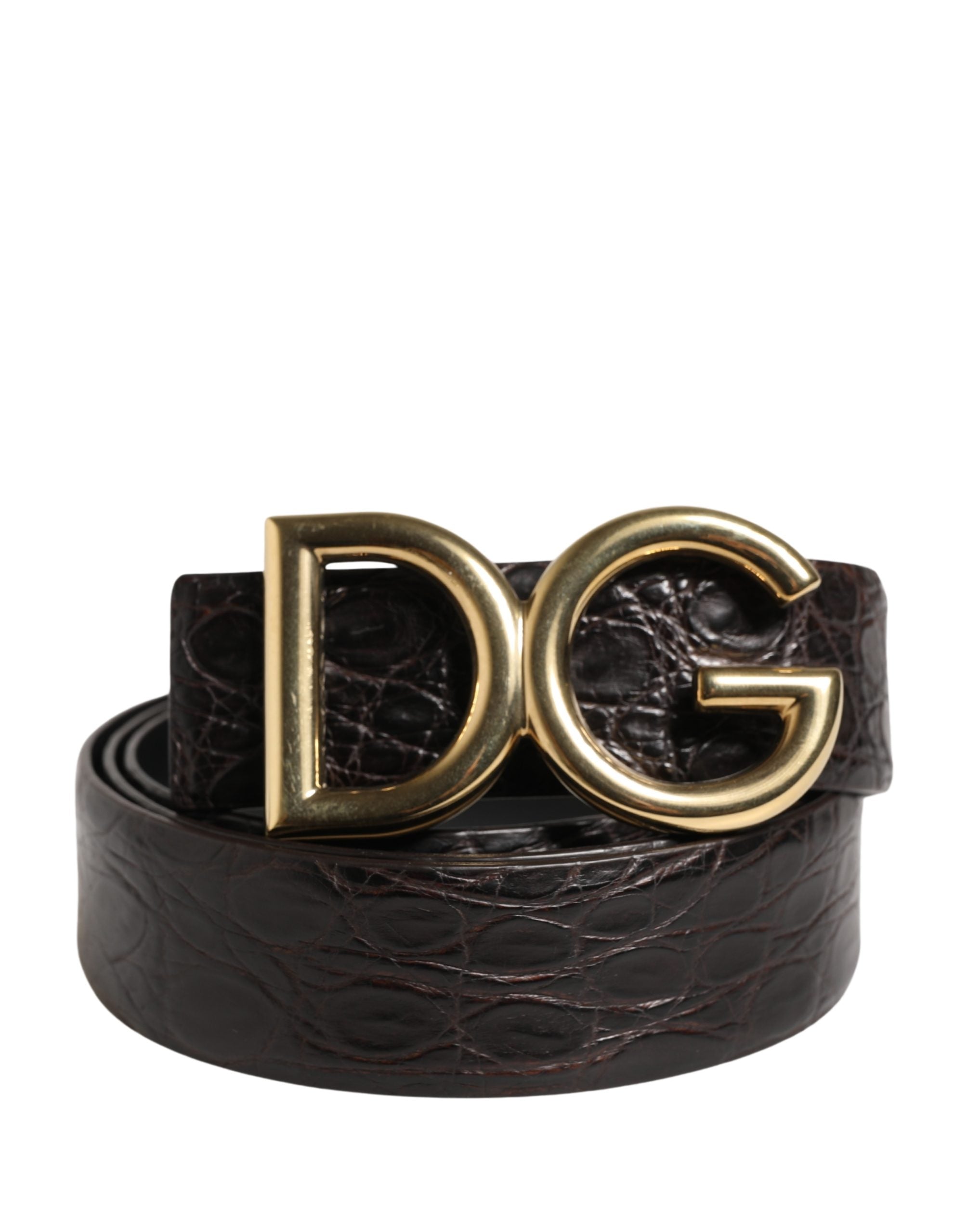 Dolce & Gabbana Men's Black Exotic Leather Belt with Logo Buckle-1