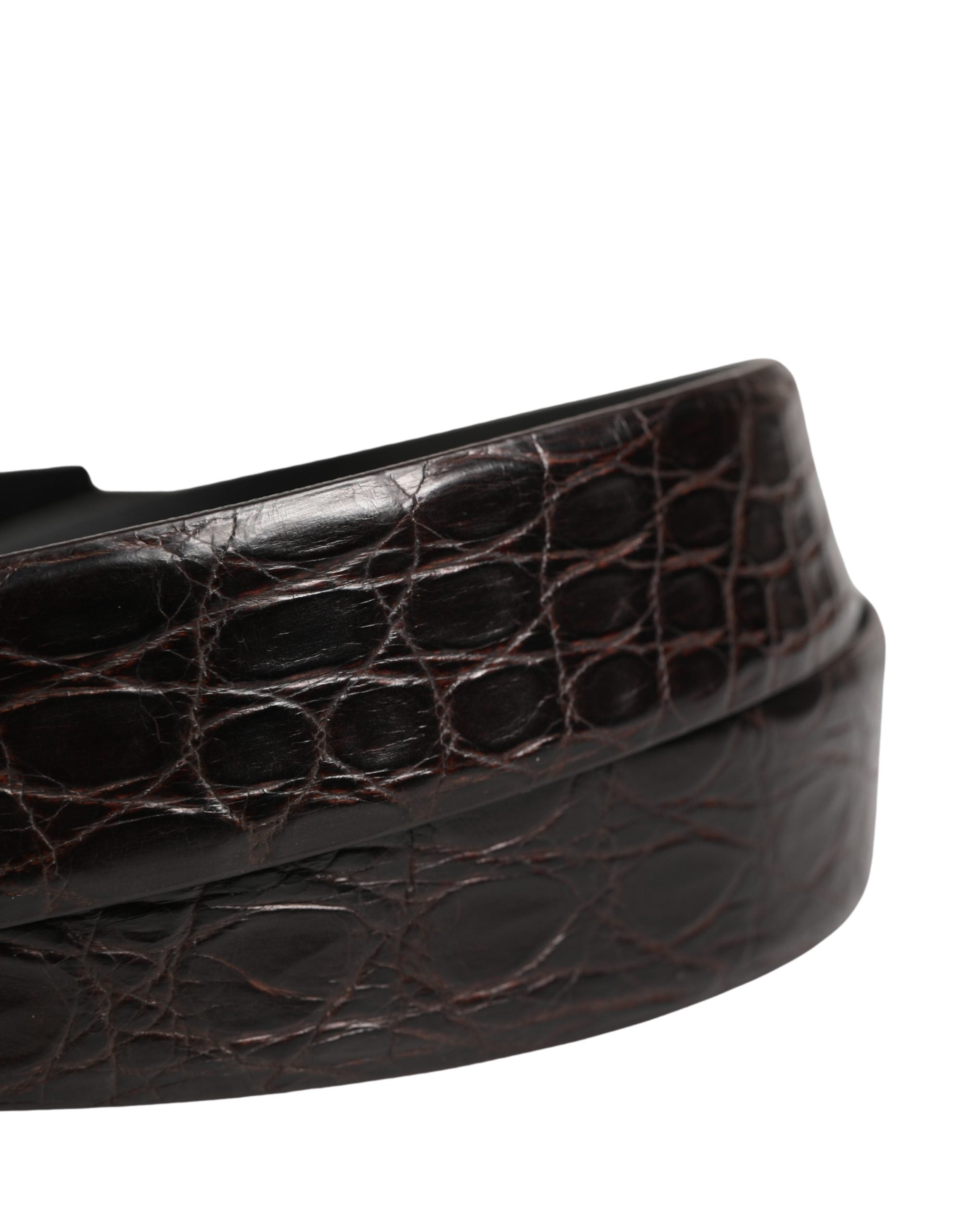 Dolce & Gabbana Men's Black Exotic Leather Belt with Logo Buckle-5