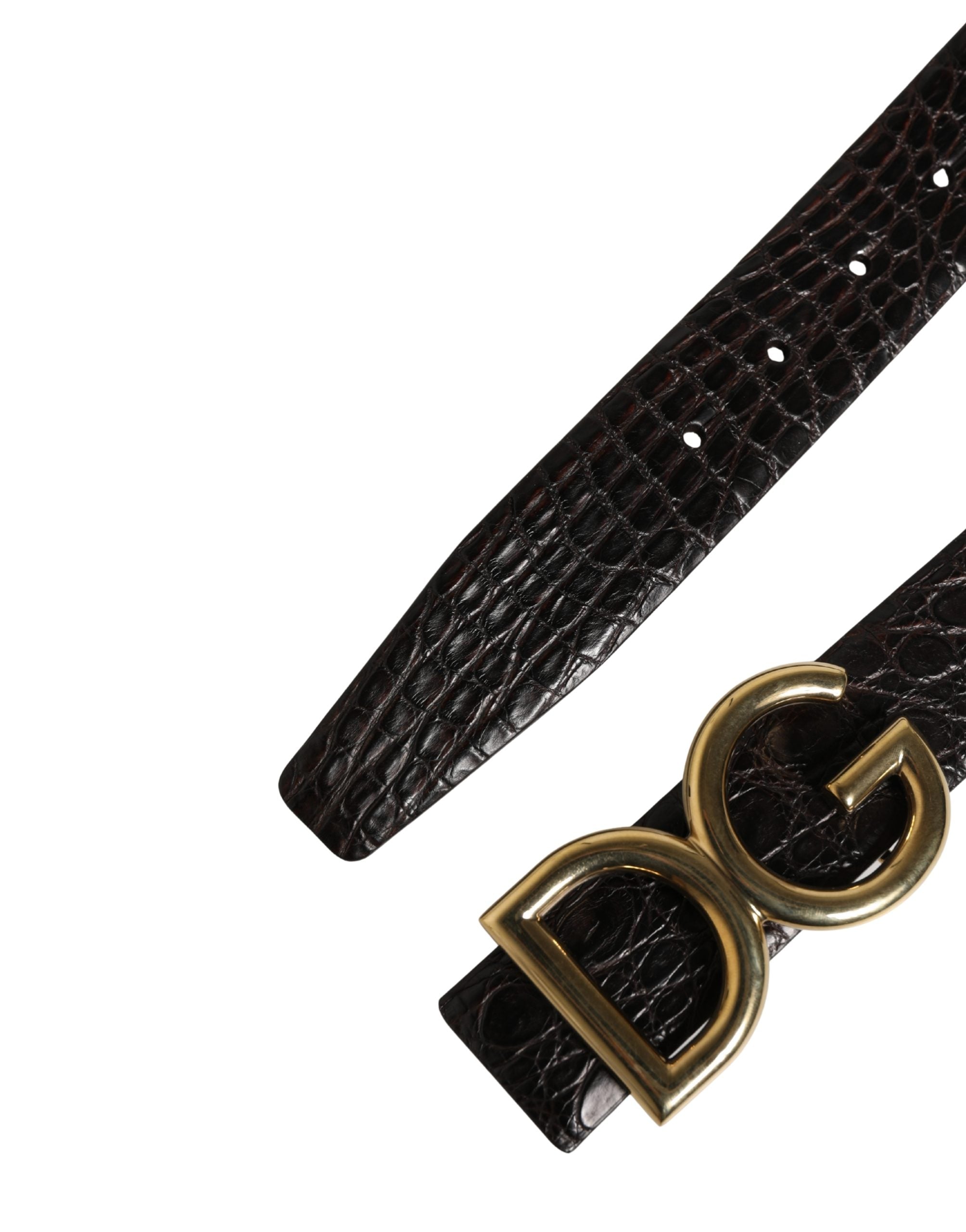 Dolce & Gabbana Men's Black Exotic Leather Belt with Logo Buckle-7