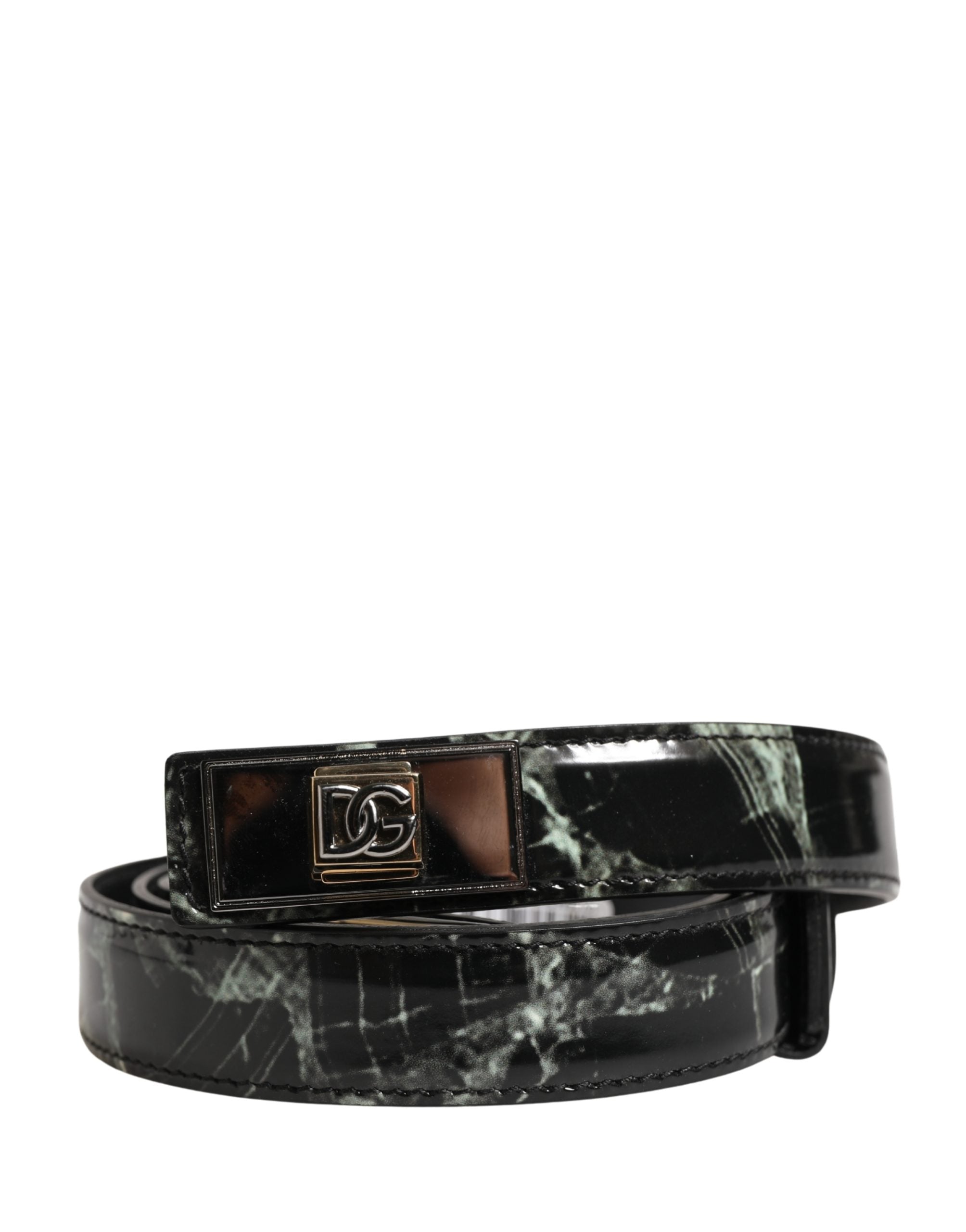 Dolce & Gabbana Men's Belt with Black Marble-Effect Leather and DG Logo Buckle-1