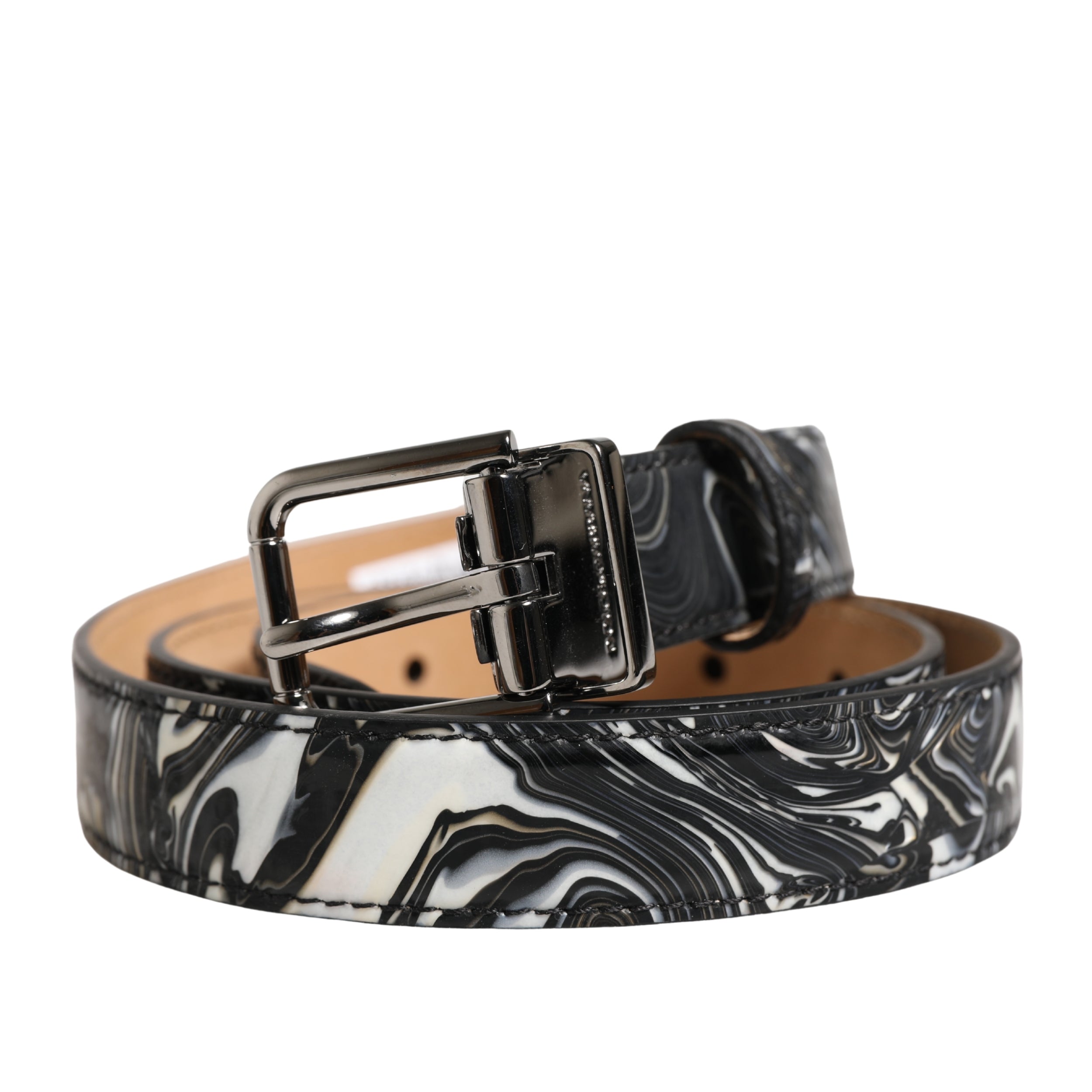 Dolce & Gabbana Men's Black Marble Leather Belt with Metal Buckle-2