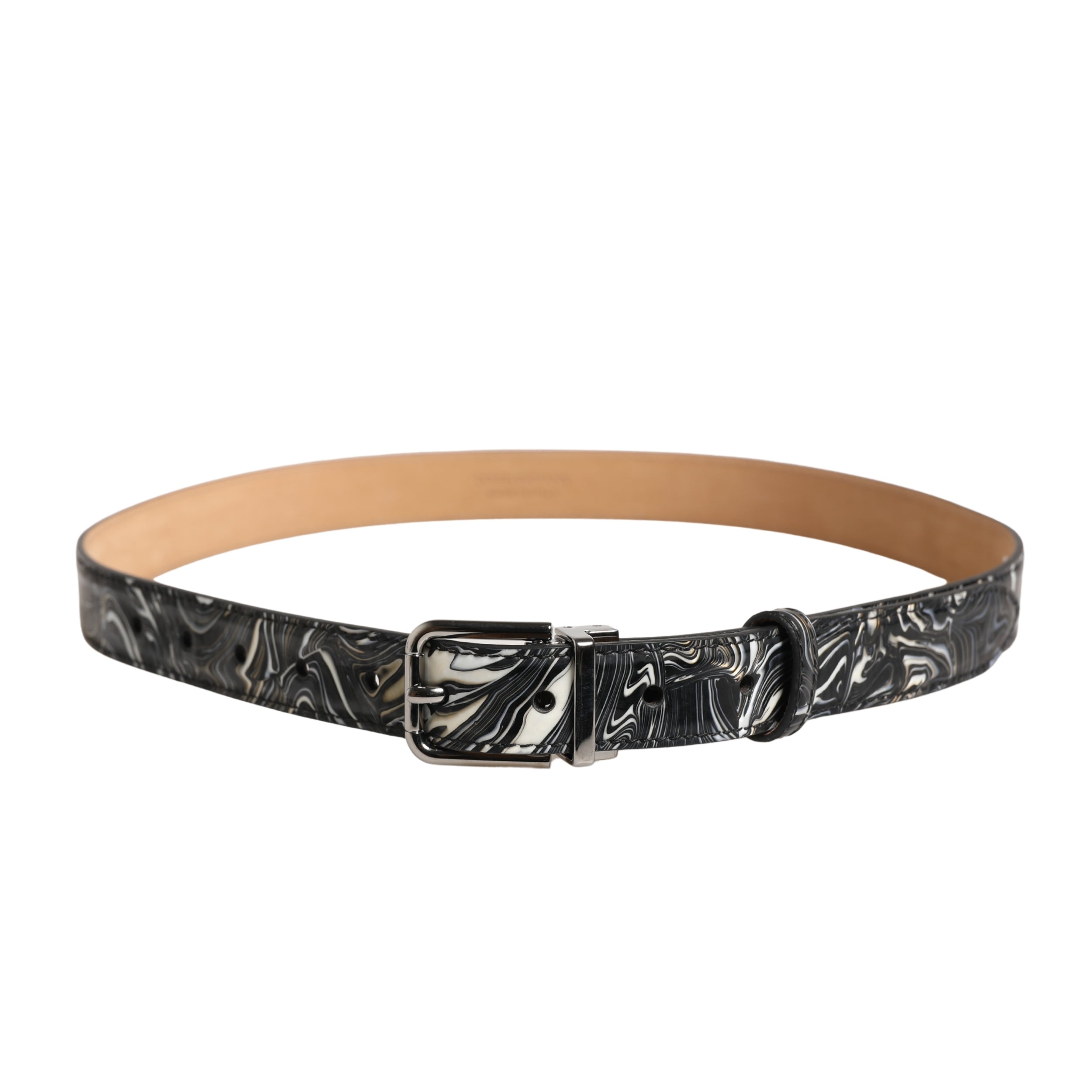 Dolce & Gabbana Men's Black Marble Leather Belt with Metal Buckle-3