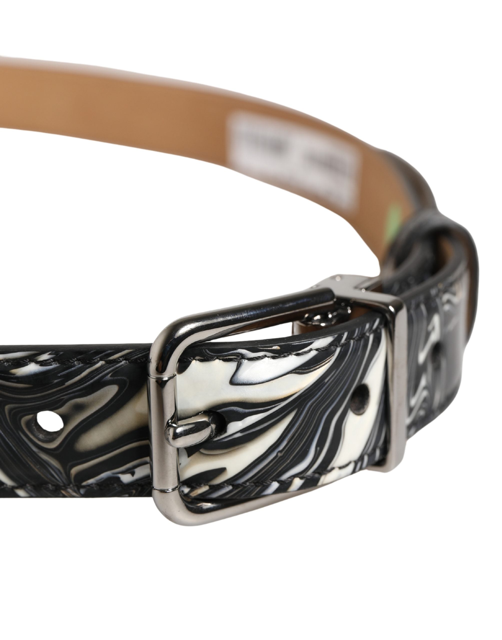 Dolce & Gabbana Men's Black Marble Leather Belt with Metal Buckle-4