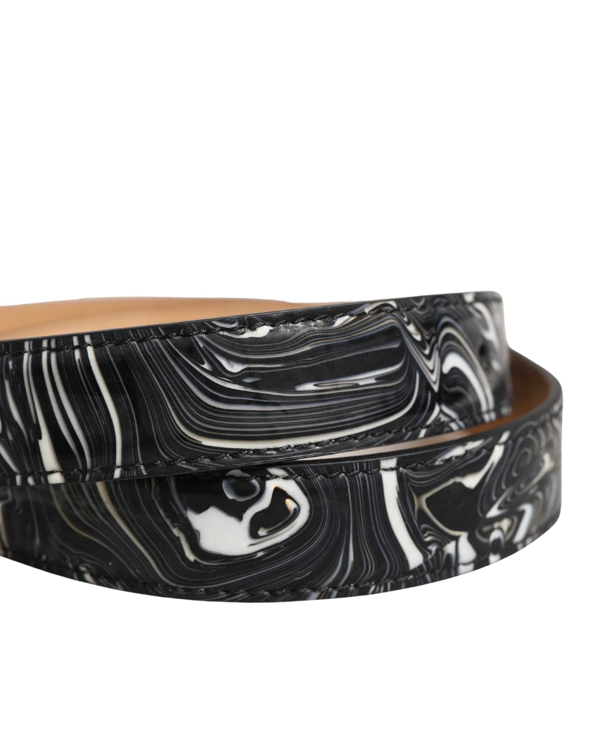 Dolce & Gabbana Men's Black Marble Leather Belt with Metal Buckle-5