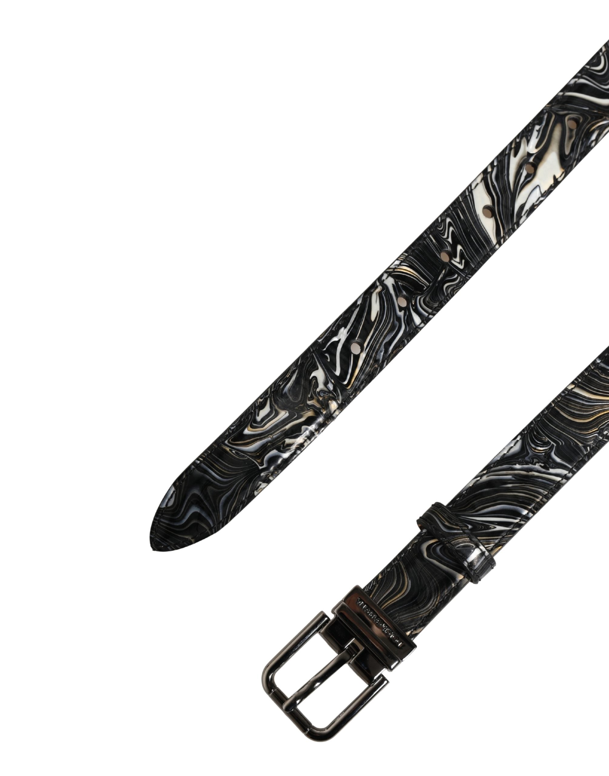 Dolce & Gabbana Men's Black Marble Leather Belt with Metal Buckle-7