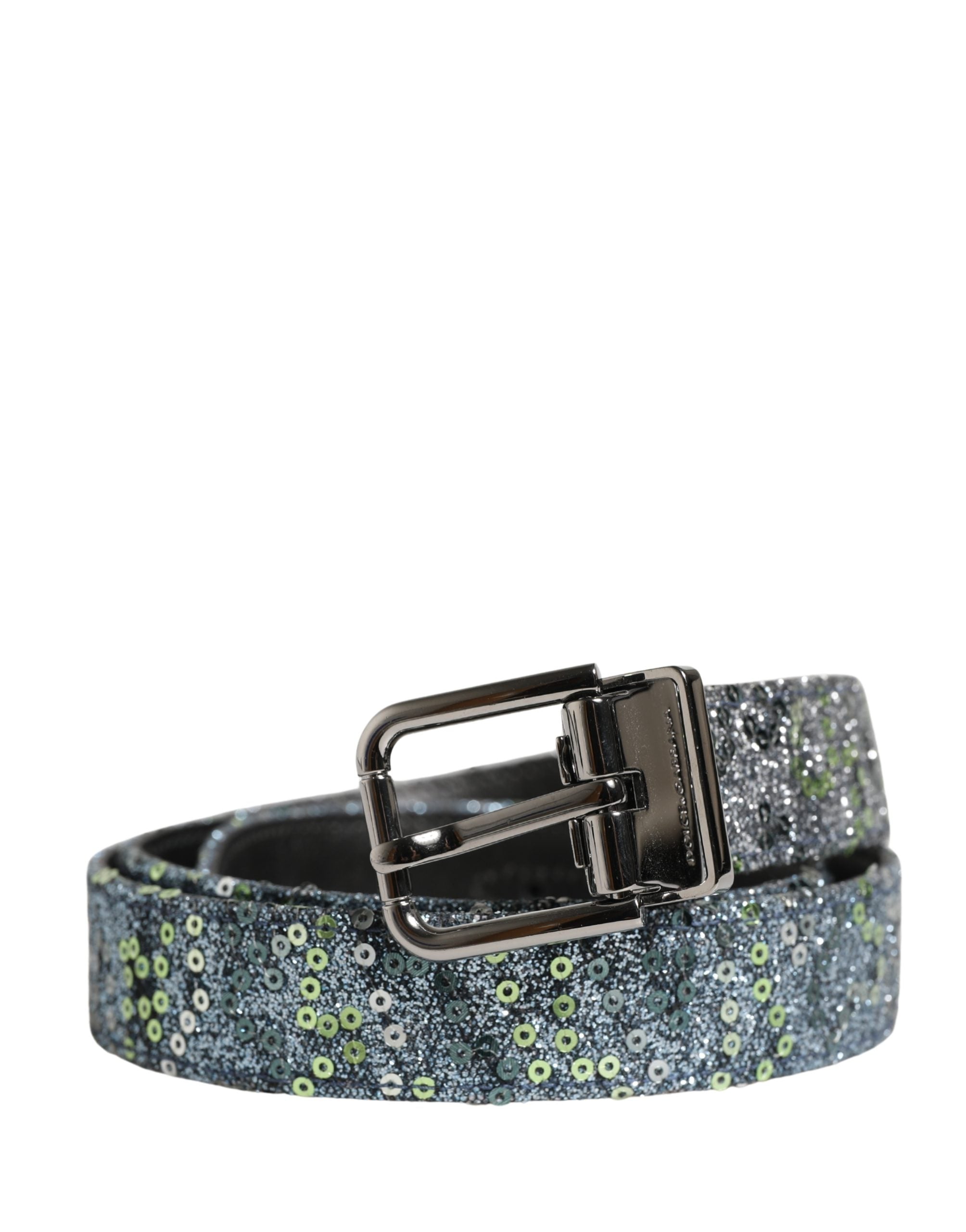 Dolce & Gabbana Herren Gürtel mit mehrfarbigen Pailletten und silberner Metallschnalle-1