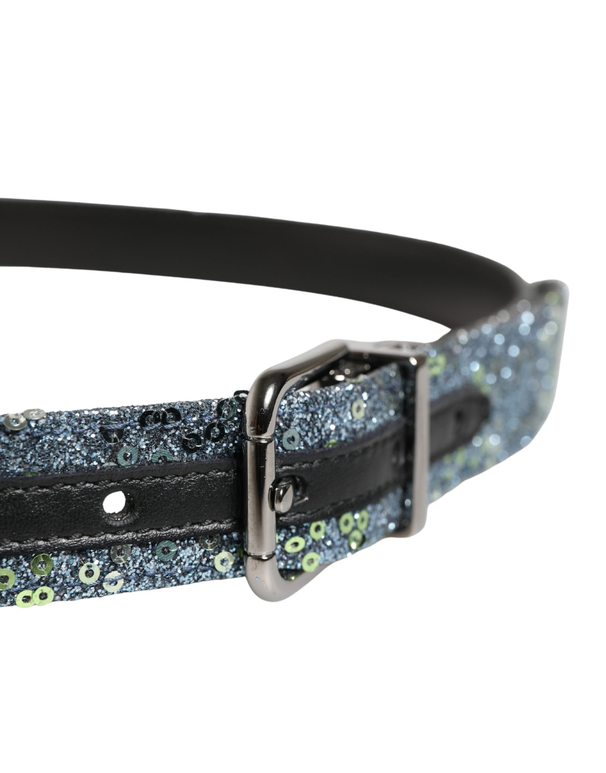 Dolce & Gabbana Herren Gürtel mit mehrfarbigen Pailletten und silberner Metallschnalle-4