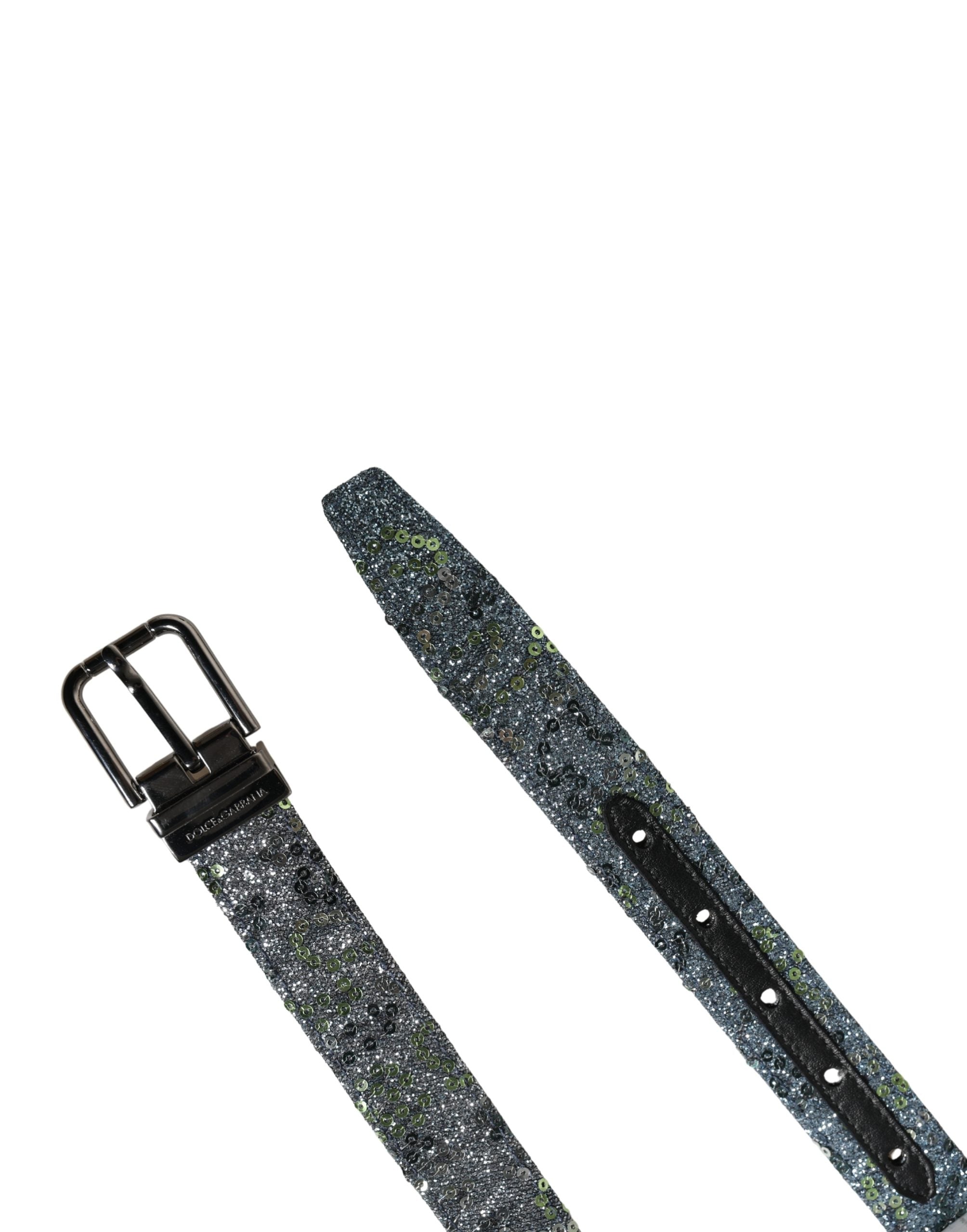 Dolce & Gabbana Herren Gürtel mit mehrfarbigen Pailletten und silberner Metallschnalle-7