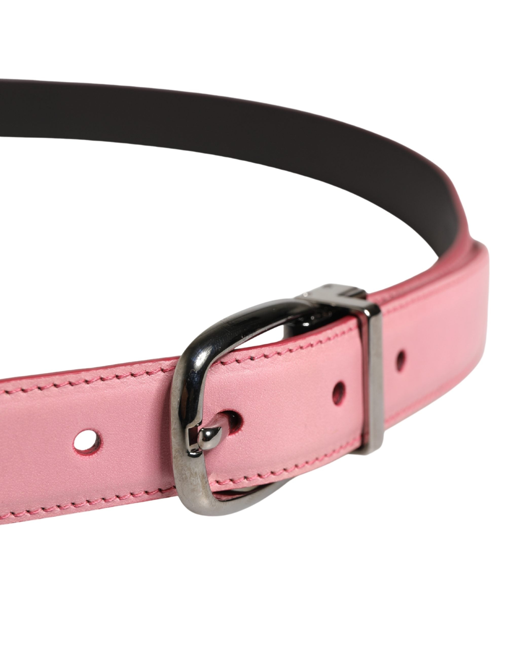 Dolce & Gabbana Men's Pink Classic Leather Belt with Metal Buckle-4