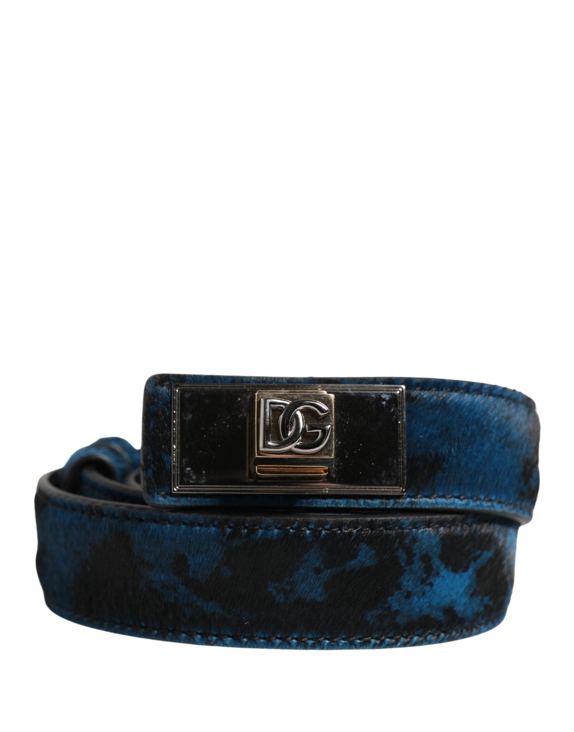 Dolce & Gabbana Men's Belt in Blue Calfskin with Logo and Metal Buckle-2