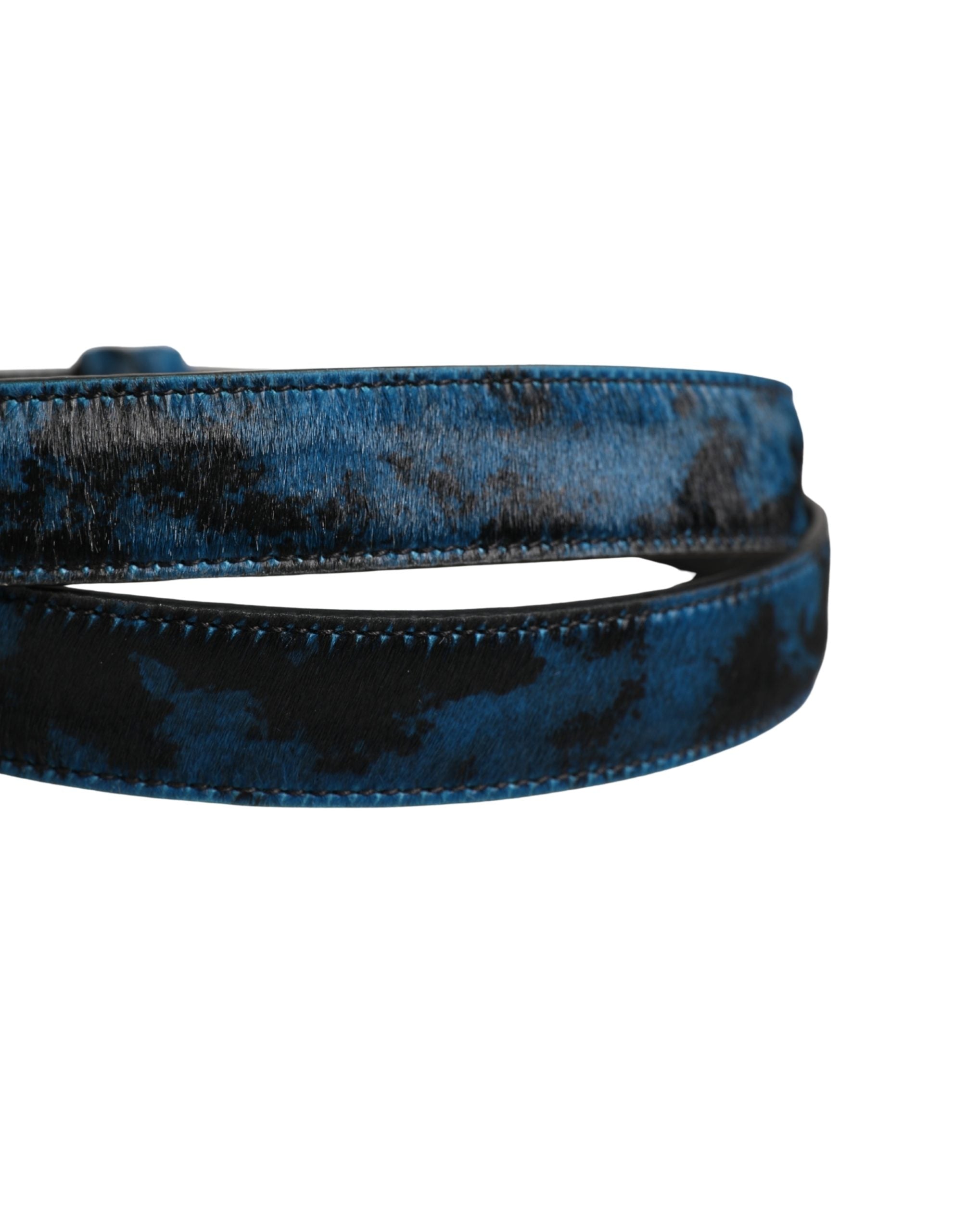 Dolce & Gabbana Men's Belt in Blue Calfskin with Logo and Metal Buckle-5