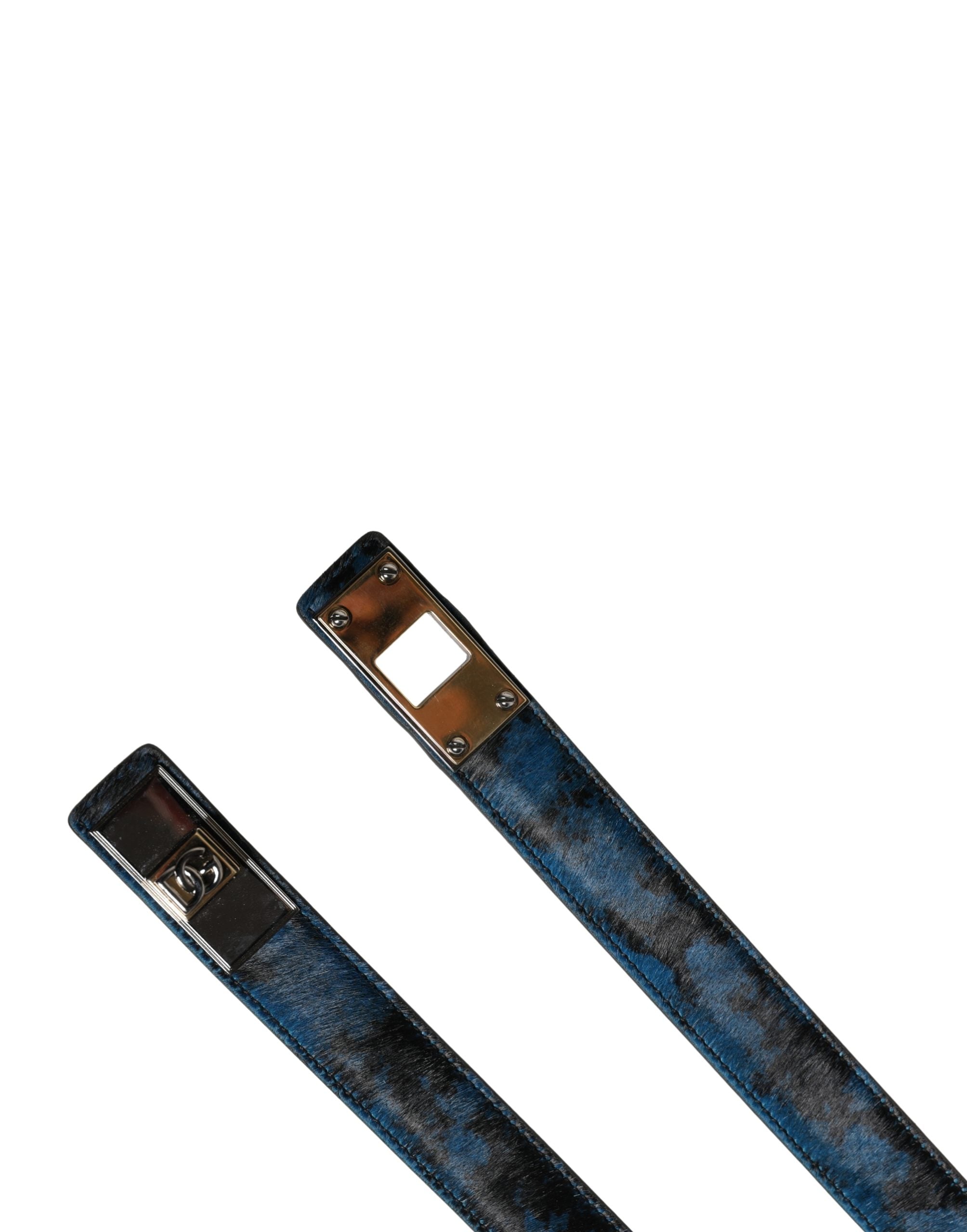 Dolce & Gabbana Men's Belt in Blue Calfskin with Logo and Metal Buckle-6