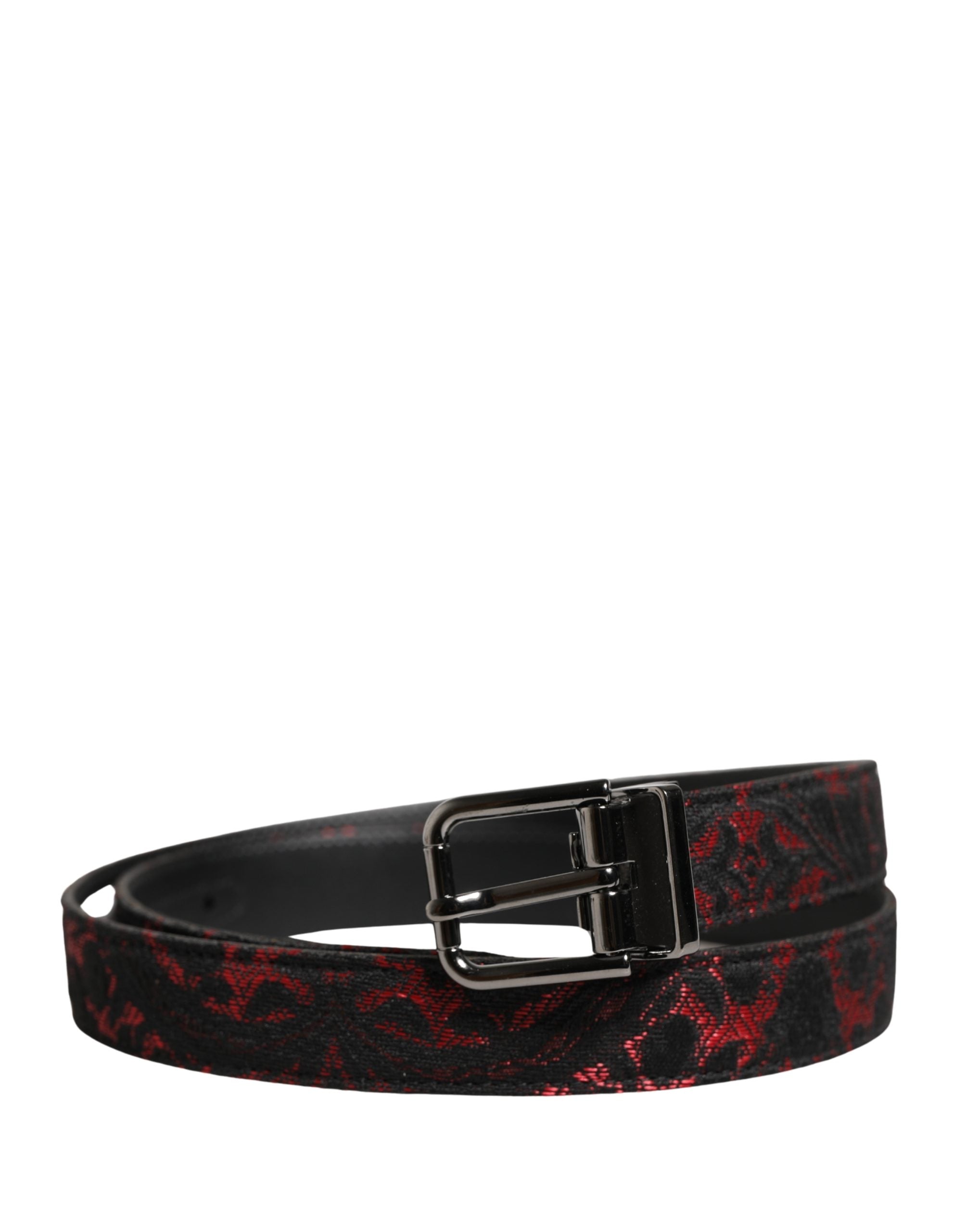 Dolce & Gabbana Schwarzer Gürtel aus Polyester mit silberner Metallschnalle und roten Akzenten-1