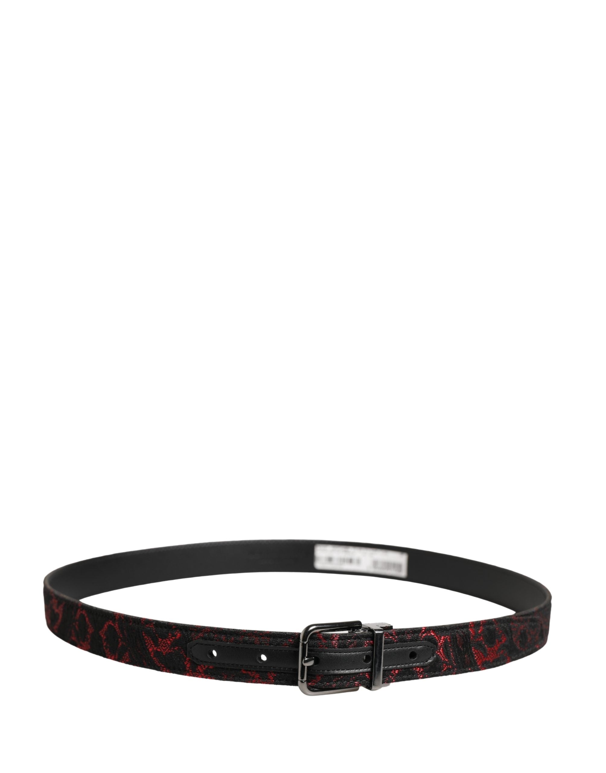 Dolce & Gabbana Schwarzer Gürtel aus Polyester mit silberner Metallschnalle und roten Akzenten-3