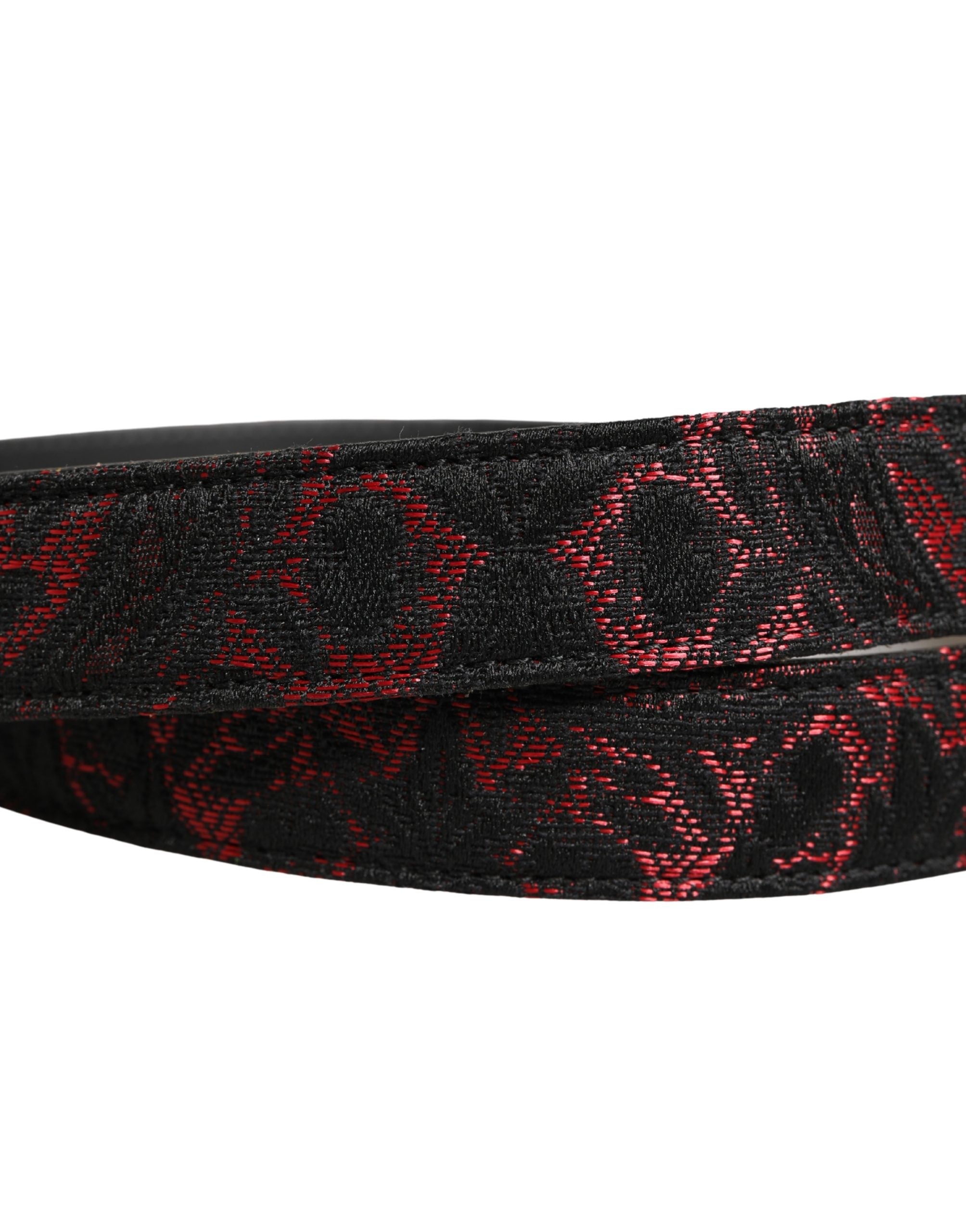 Dolce & Gabbana Schwarzer Gürtel aus Polyester mit silberner Metallschnalle und roten Akzenten-5