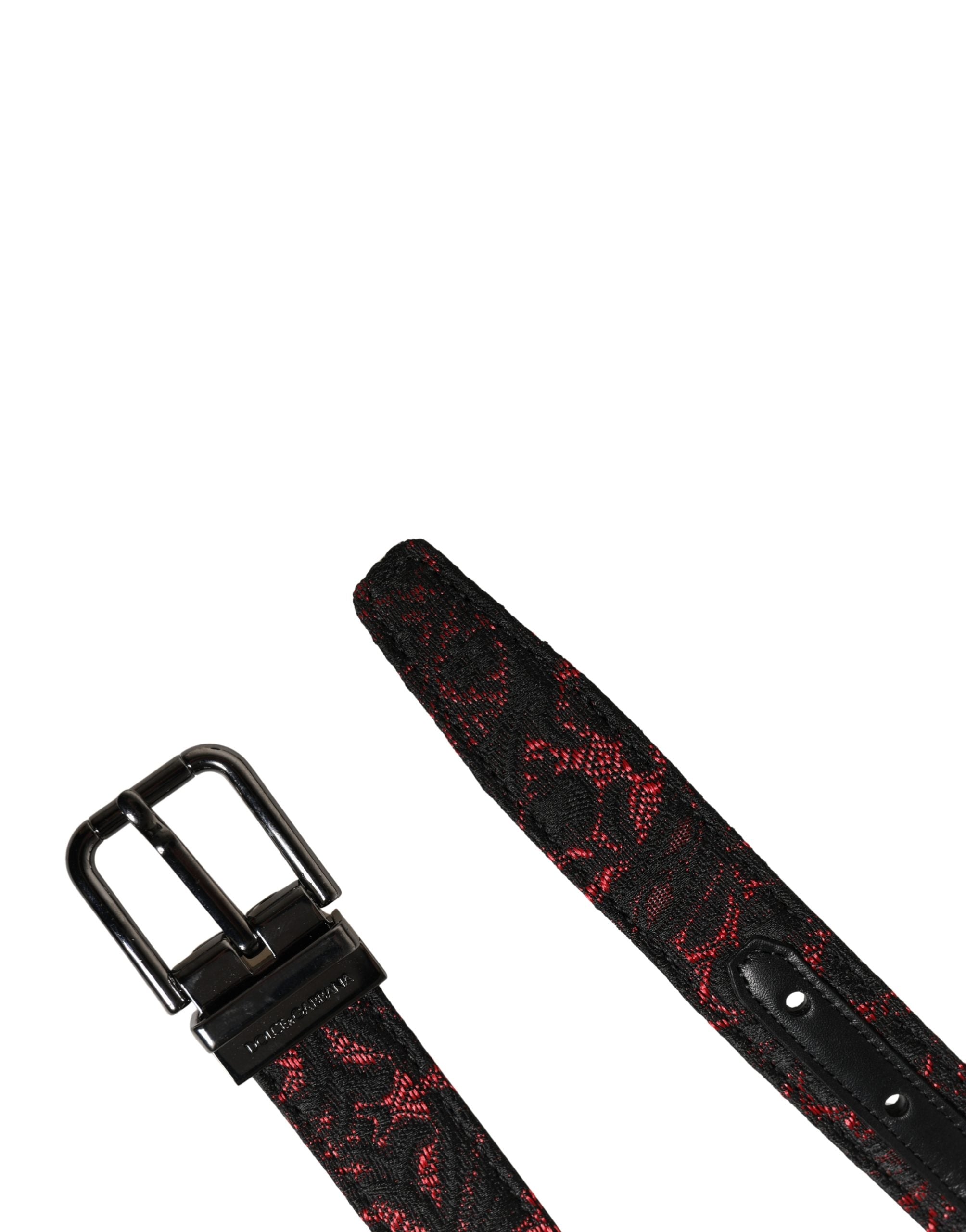 Dolce & Gabbana Schwarzer Gürtel aus Polyester mit silberner Metallschnalle und roten Akzenten-6