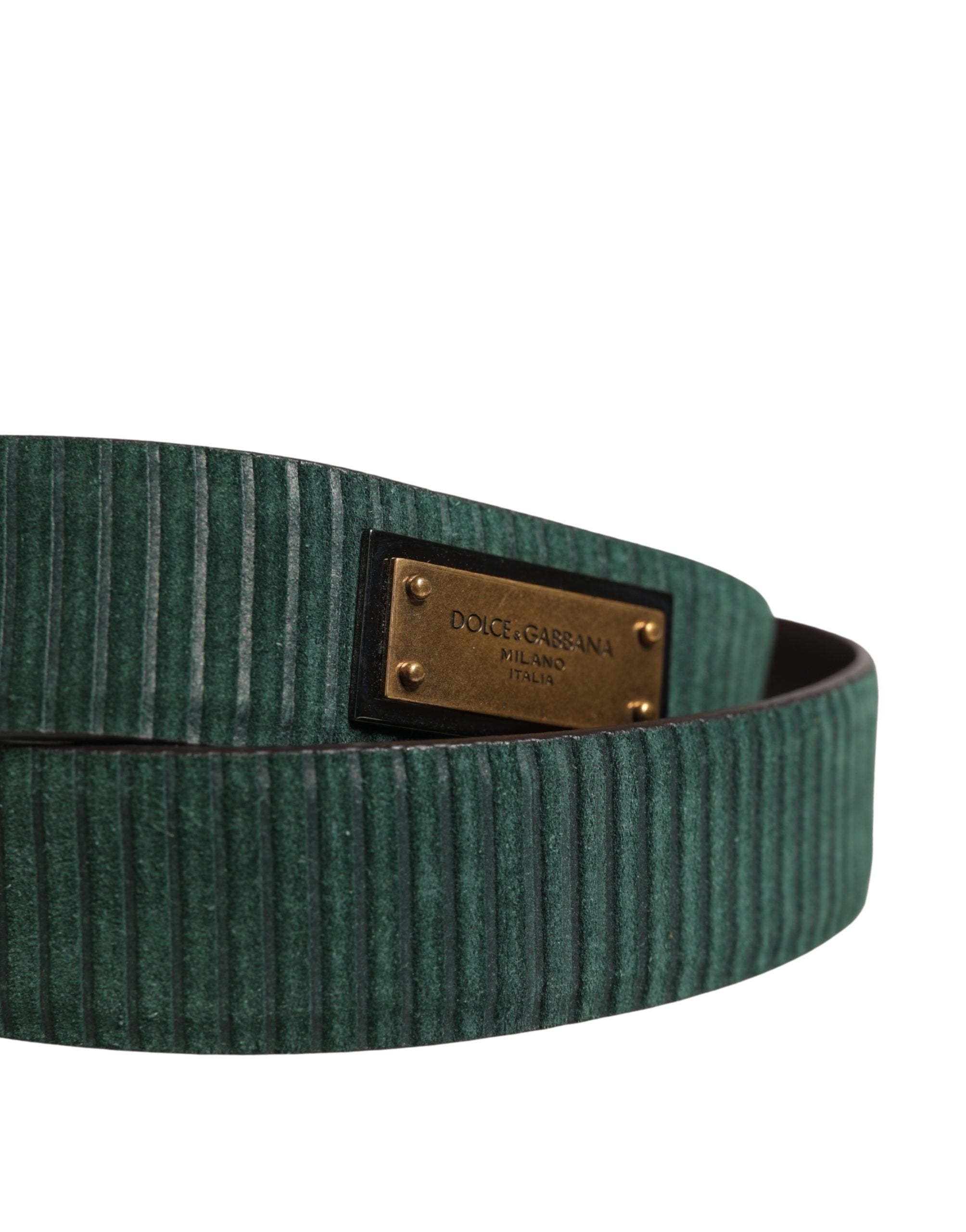 Dolce & Gabbana Men's Green Suede Leather Belt with Metal Buckle-5