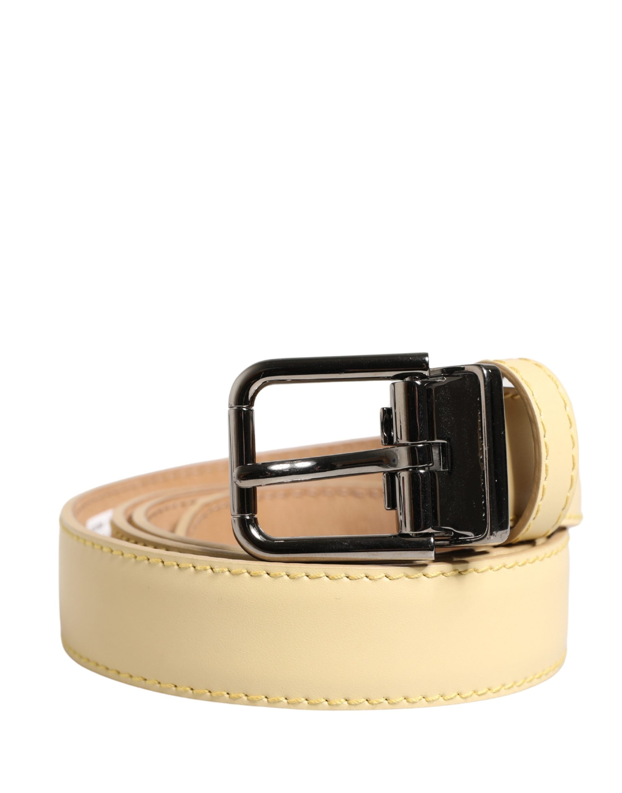 Dolce & Gabbana Men's Yellow Leather Belt with Classic Metal Buckle-1