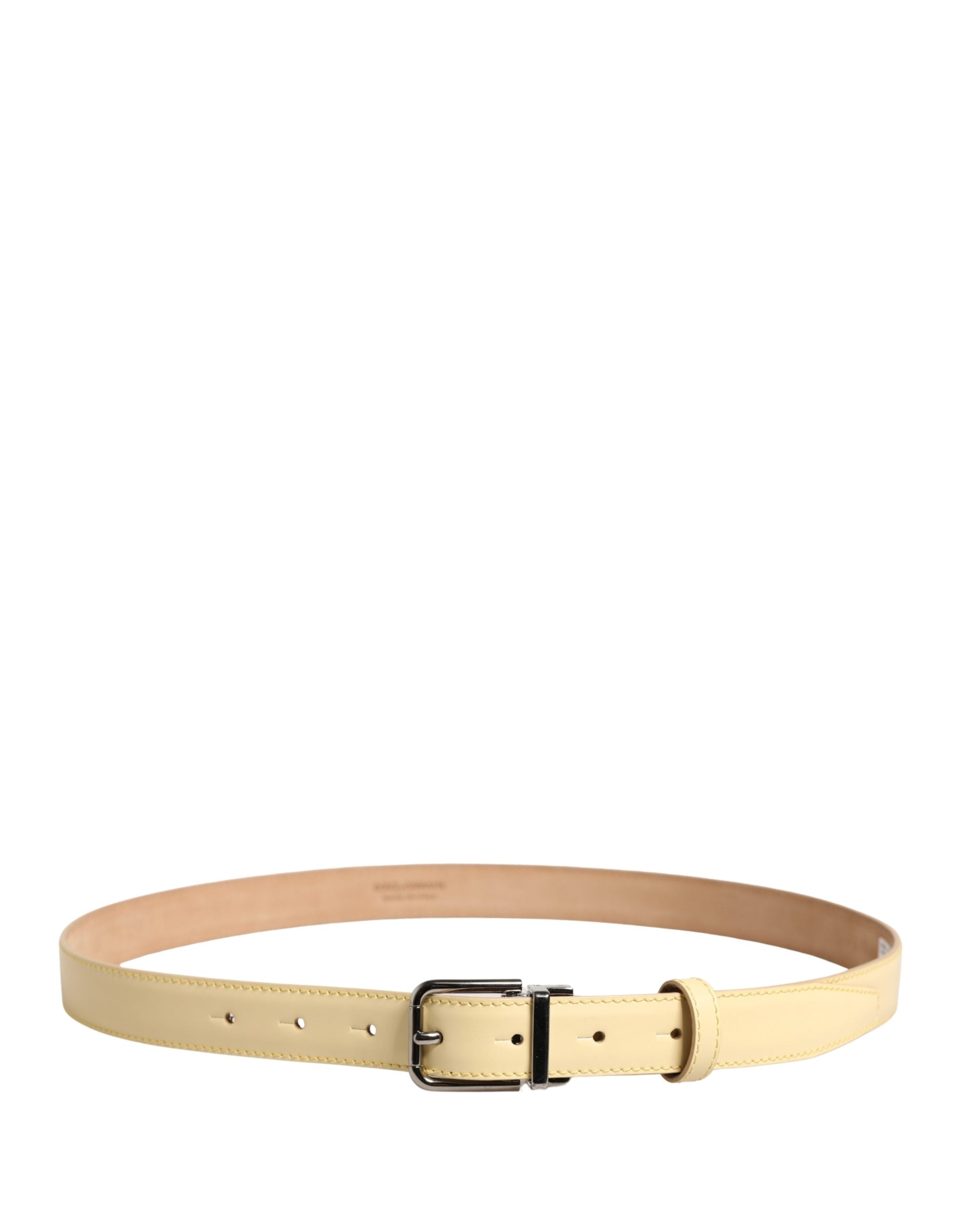 Dolce & Gabbana Men's Yellow Leather Belt with Classic Metal Buckle-3