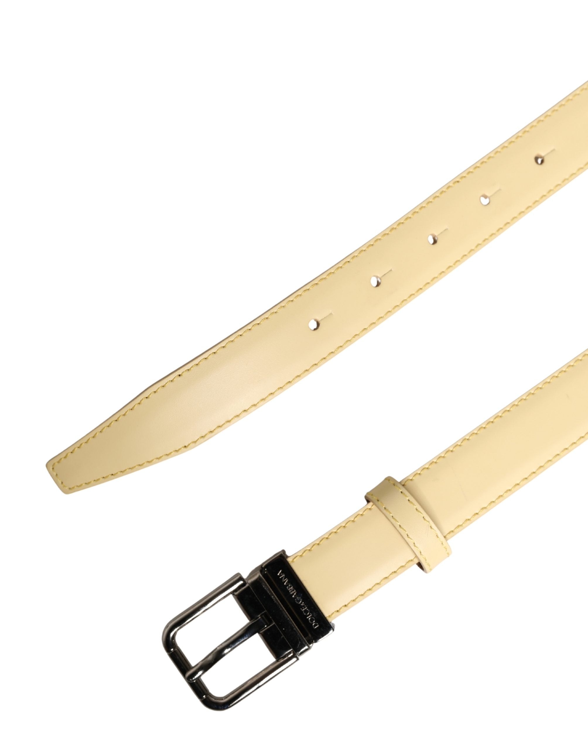 Dolce & Gabbana Men's Yellow Leather Belt with Classic Metal Buckle-6