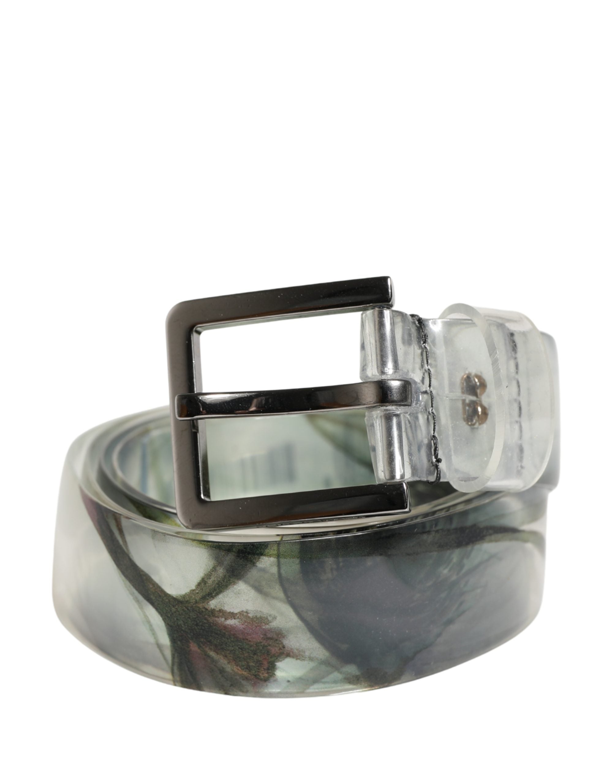 Dolce & Gabbana Men's Belt White Floral PVC Silver Metal Buckle-2