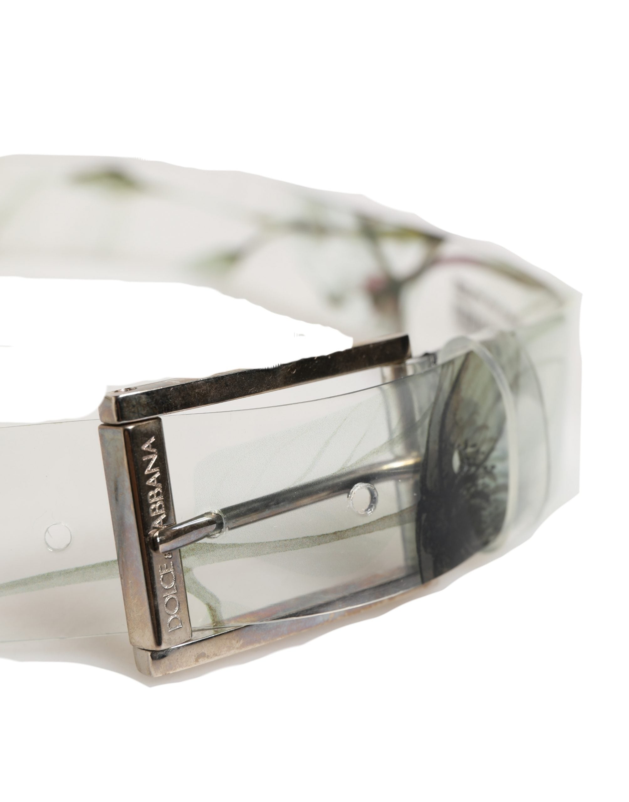 Dolce & Gabbana Herren Gürtel Weiß Floral PVC Silberne Metallschnalle-4