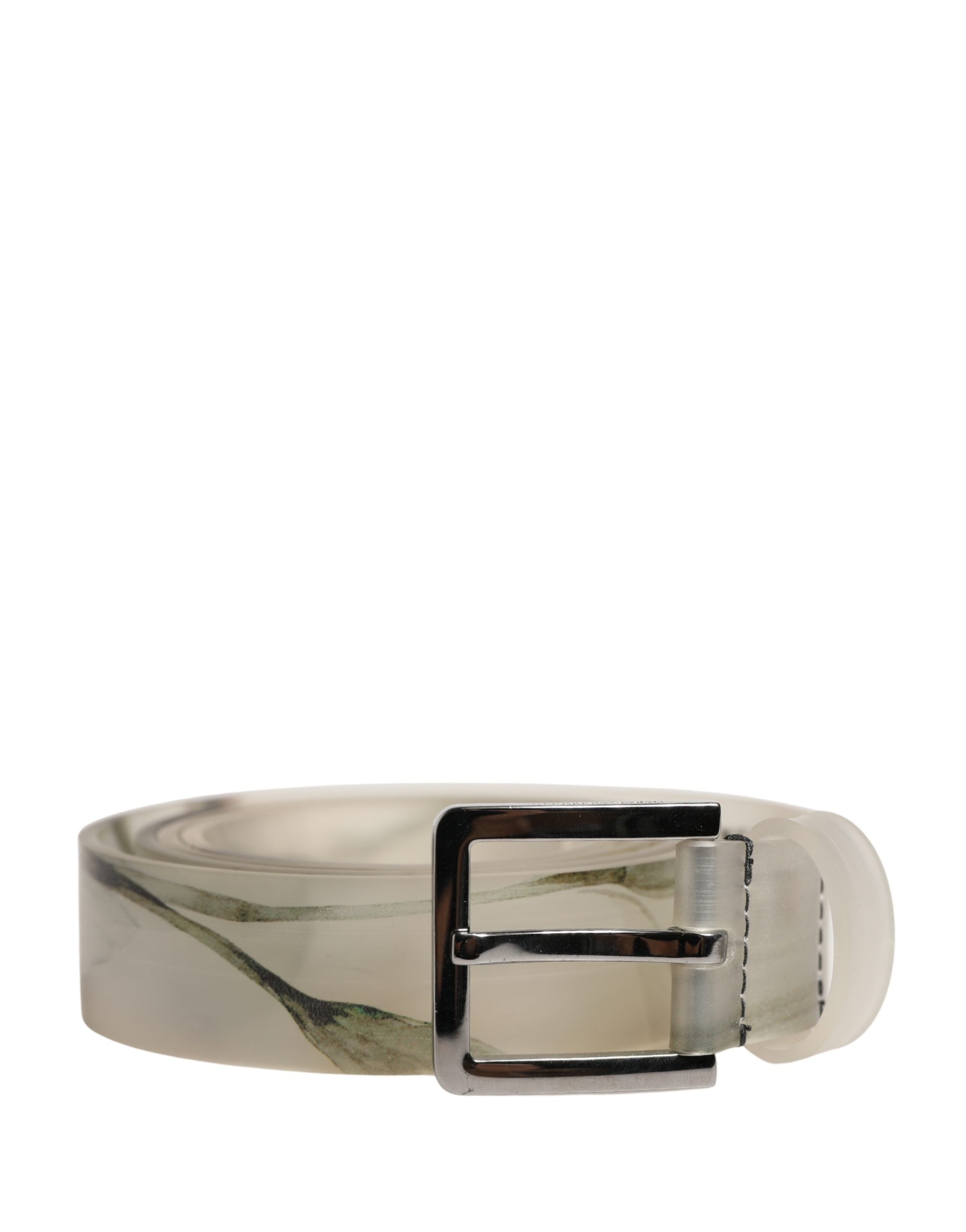 Dolce & Gabbana Men's Belt with White Floral PVC Embossing and Silver Metal Buckle-2