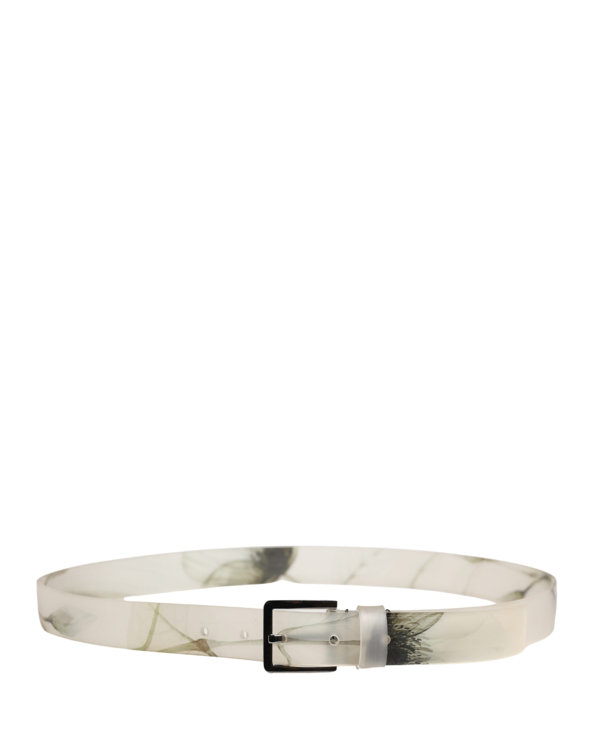 Dolce & Gabbana Men's Belt with White Floral PVC Embossing and Silver Metal Buckle-3