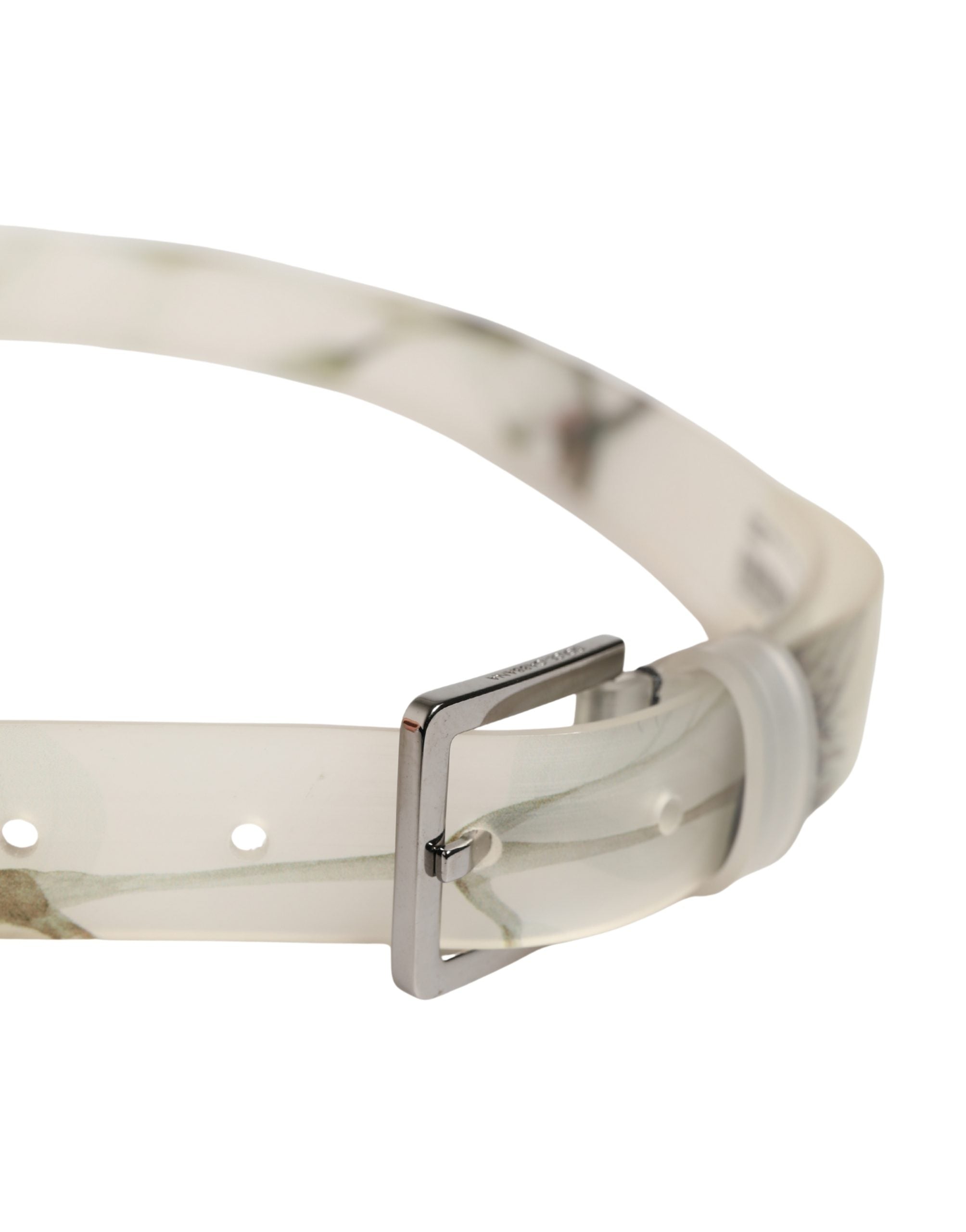 Dolce & Gabbana Men's Belt with White Floral PVC Embossing and Silver Metal Buckle-4