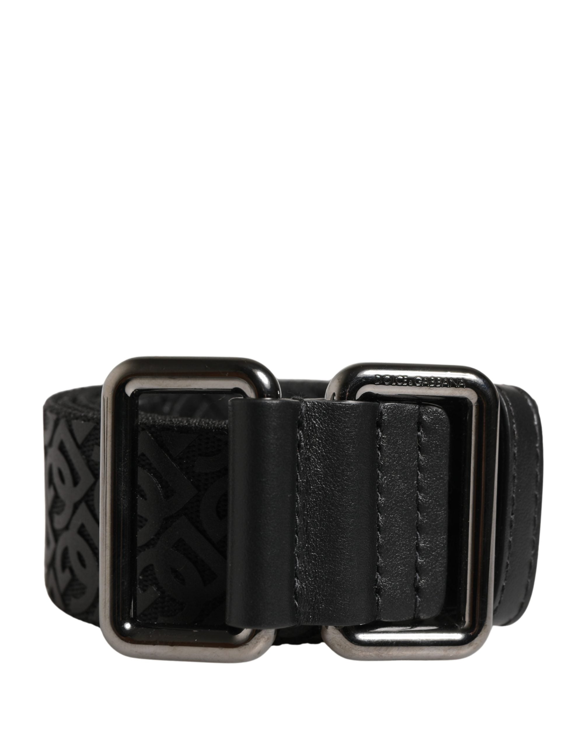 Dolce & Gabbana Men's Belt Black DG Logo Polyester Metal Buckle-1