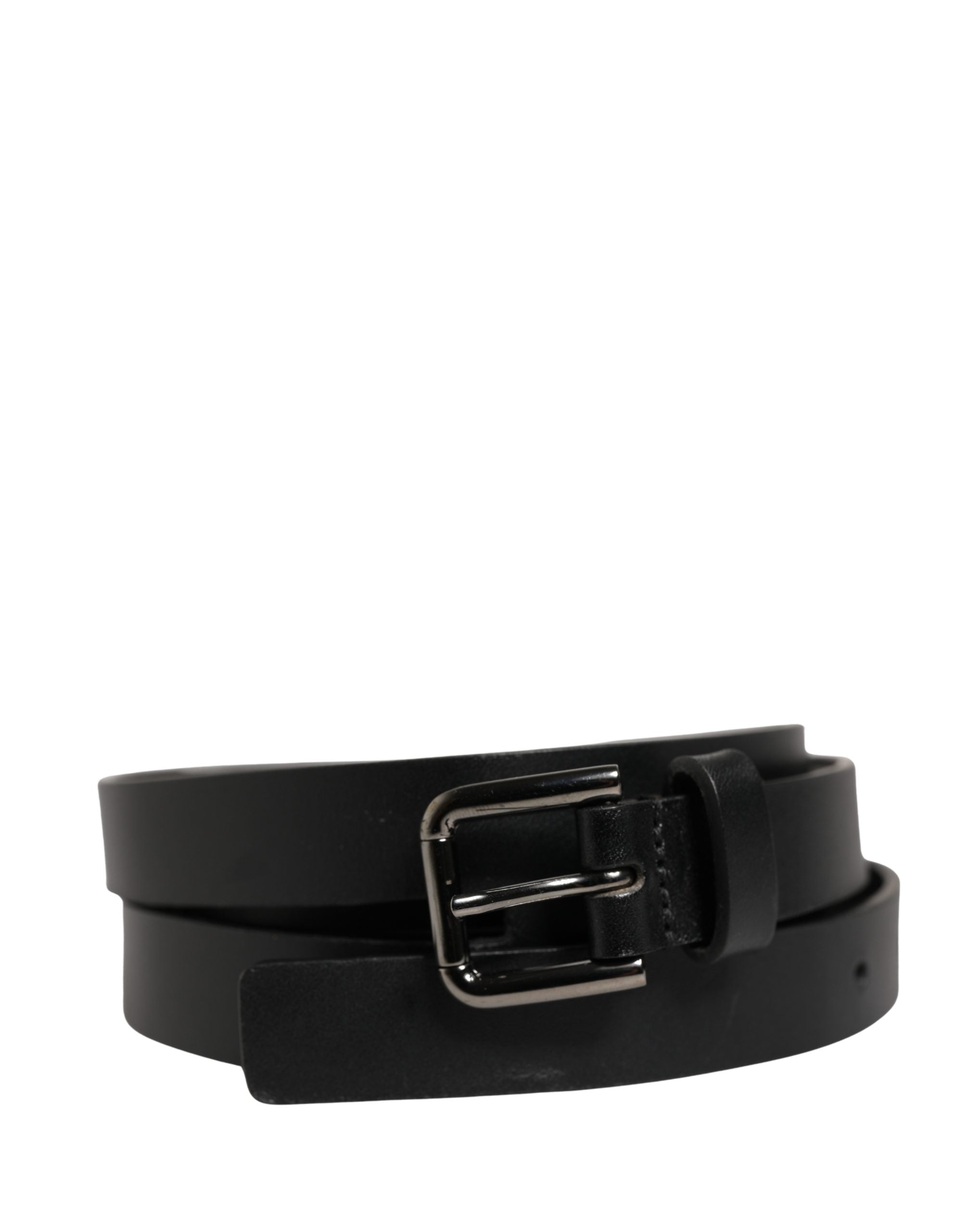 Dolce & Gabbana Black Leather Double Strap Belt with Silver Buckle-1