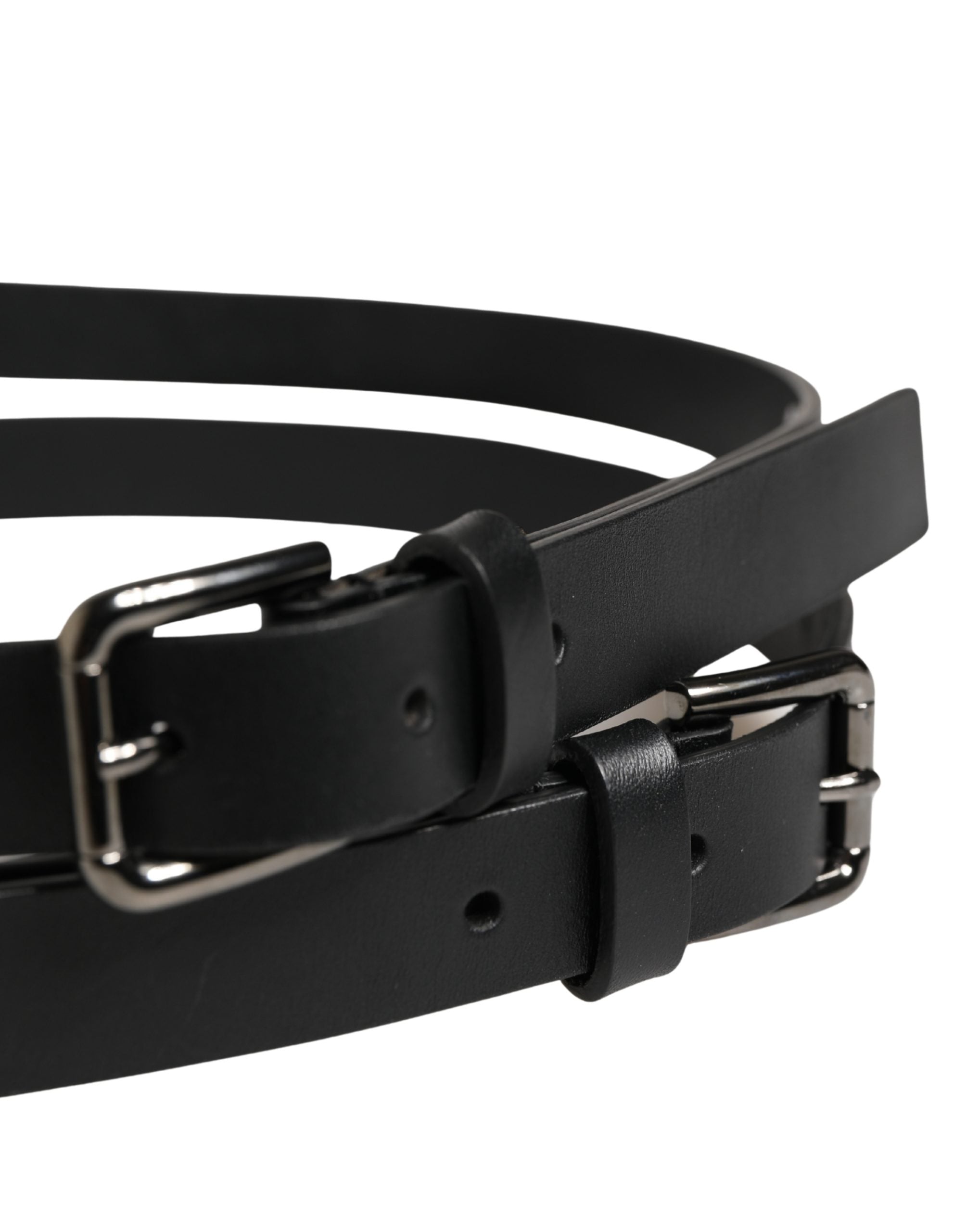 Dolce & Gabbana Black Leather Double Strap Belt with Silver Buckle-4