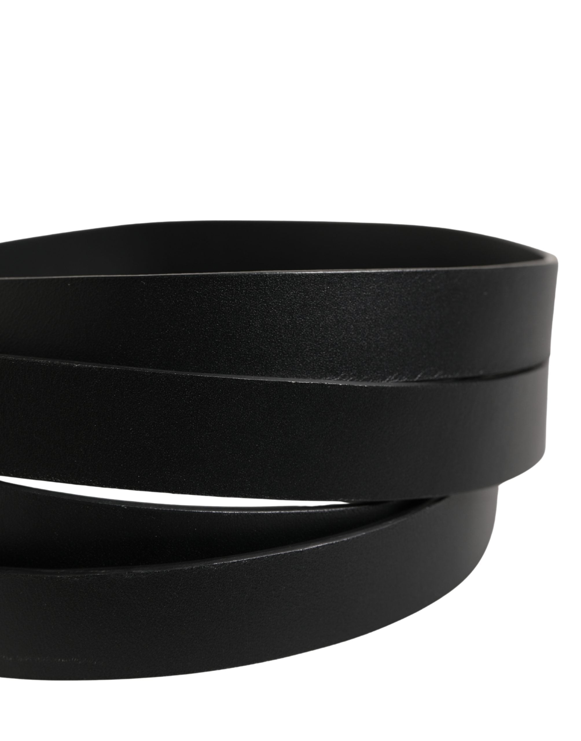 Dolce & Gabbana Black Leather Double Strap Belt with Silver Buckle-5