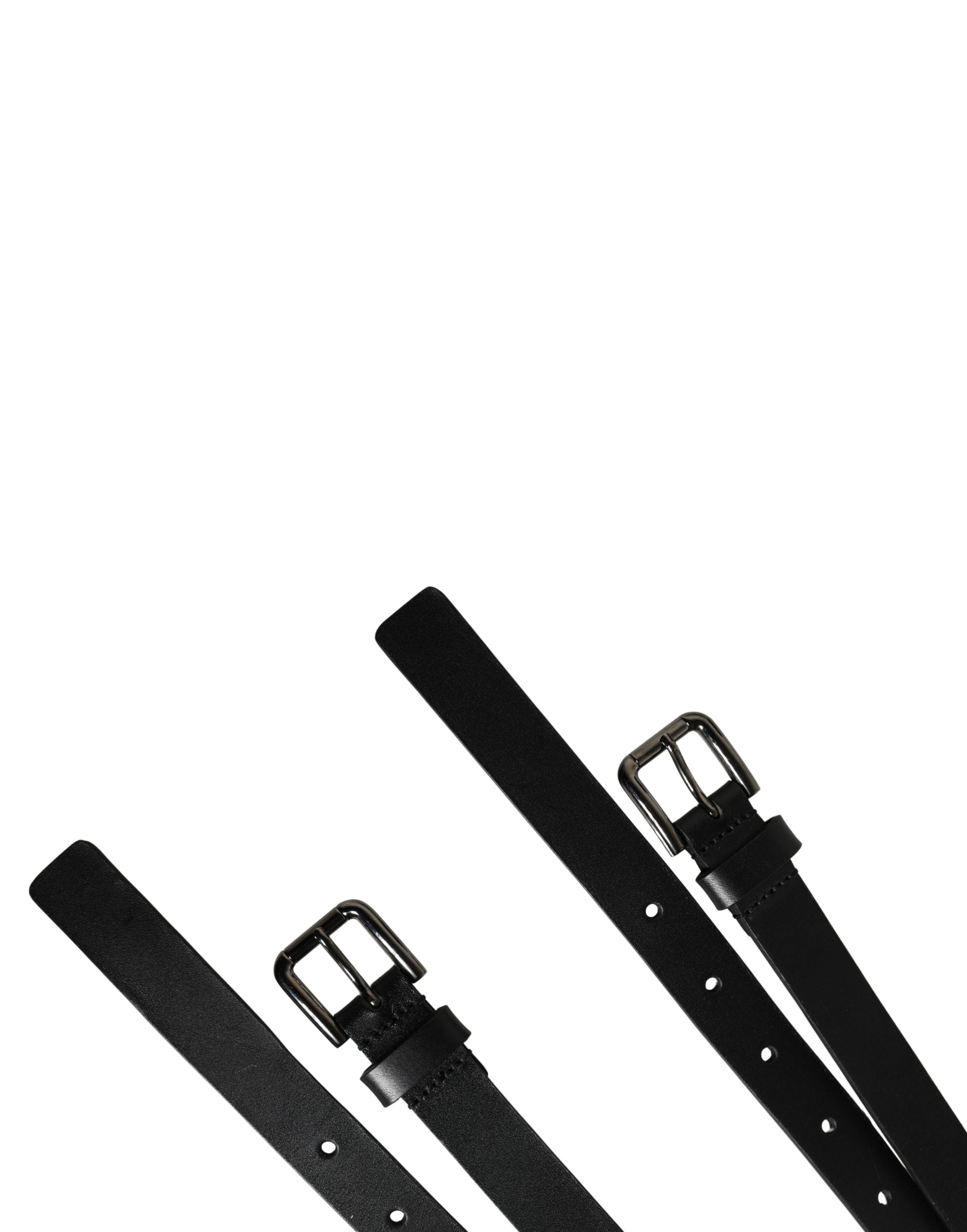 Dolce & Gabbana Black Leather Double Strap Belt with Silver Buckle-7