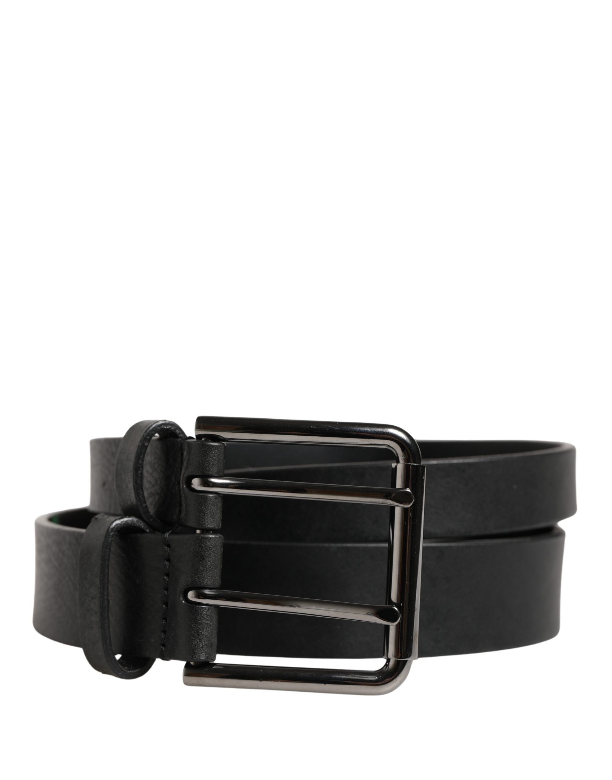 Dolce & Gabbana Black Leather Belt with Double Strap and Silver Buckle-2