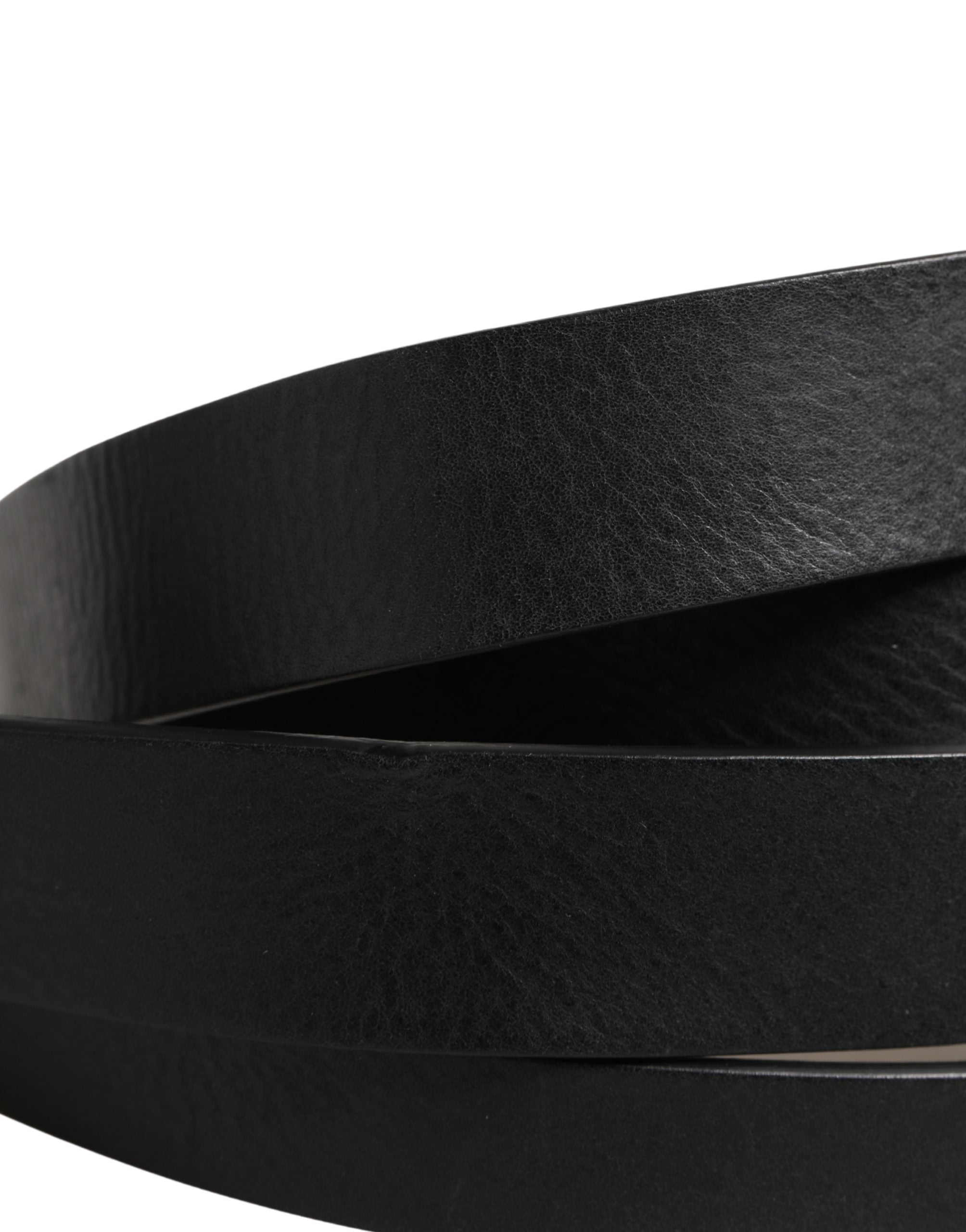 Dolce & Gabbana Black Leather Belt with Double Strap and Silver Buckle-5